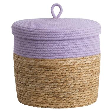Mand met deksel Nowie - lila - katoen - 29xØ32 cm - Leen Bakker