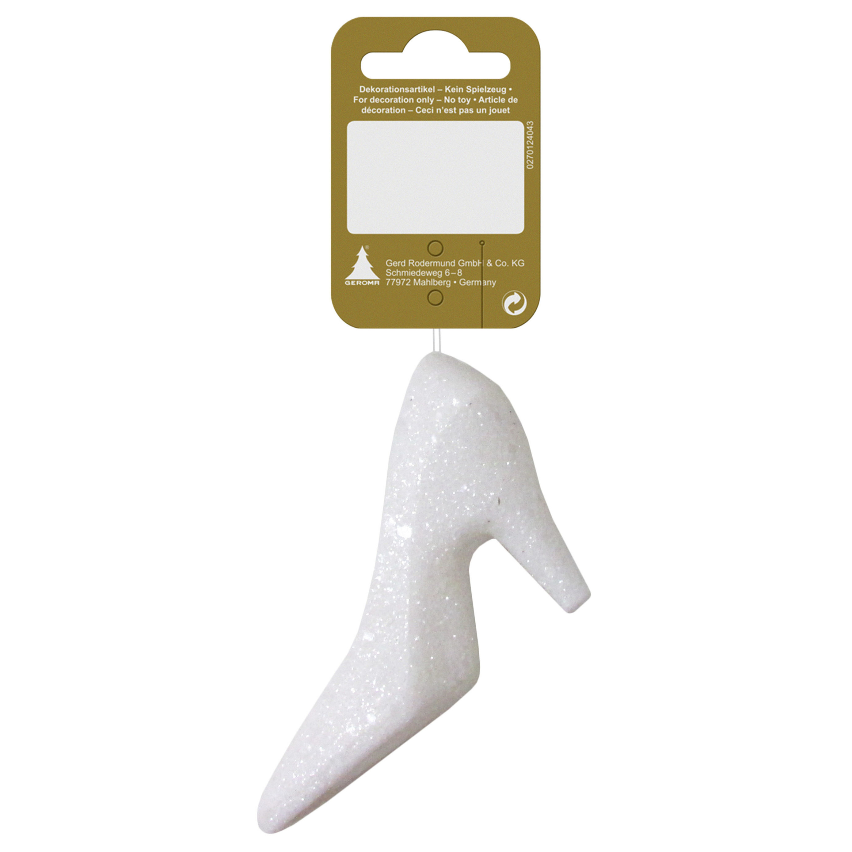 Kerstornament - pump - wit - glitter - 10 cm - kunststof - schoen - hakken - kerstversiering -