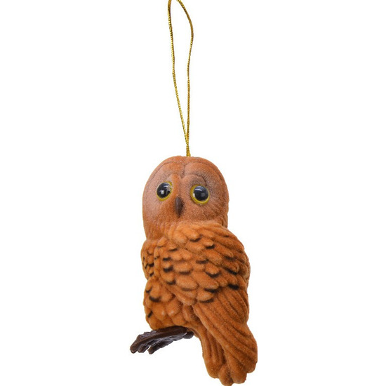 Kersthanger - uil - bruin - 8 cm - kunststof - kerstversiering - kerstornament -