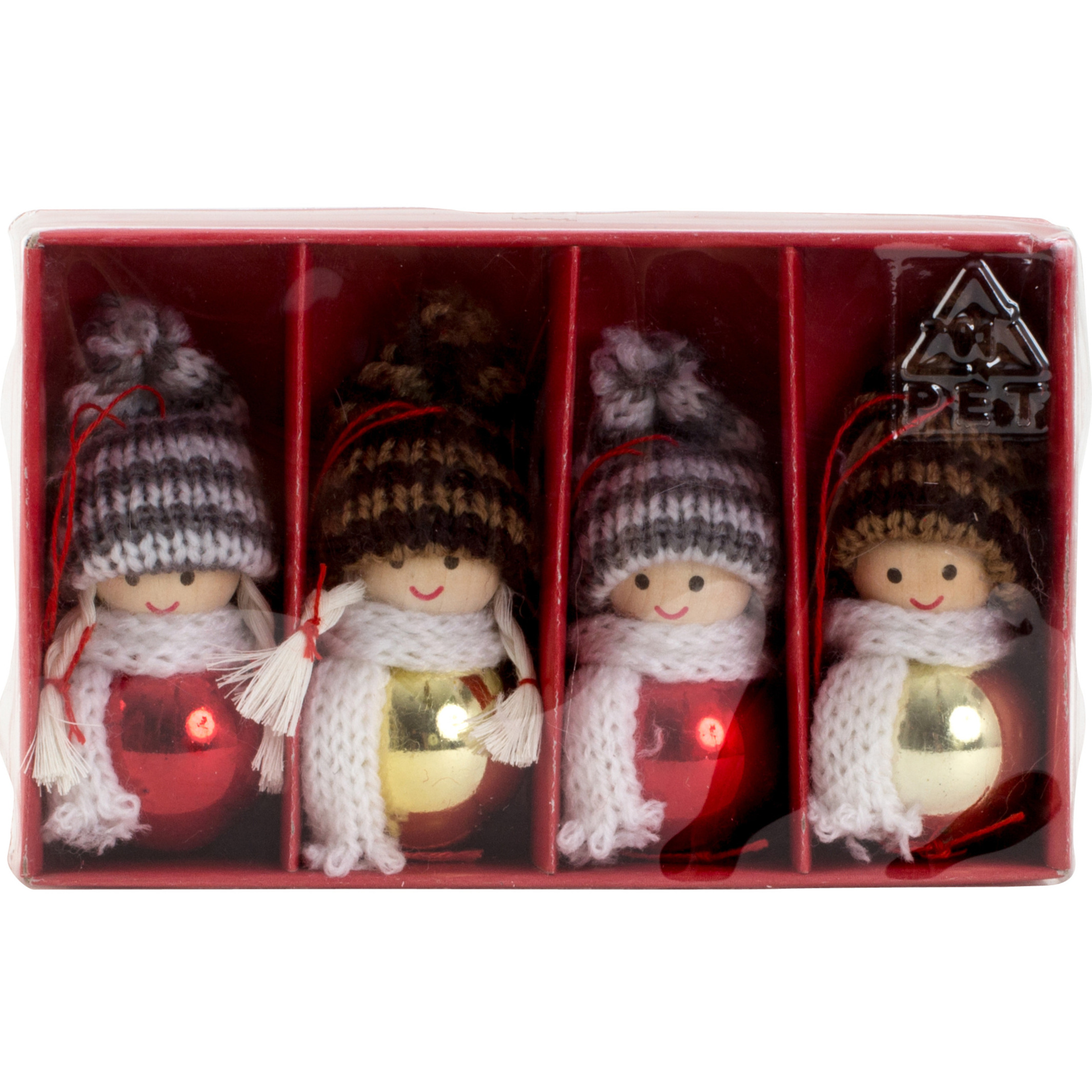 Kersthangers/kerstballen- poppetjes - 4x st- gekleurd - hout -7 cm -