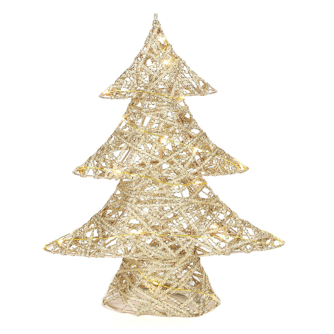 Countryfield decoratie kerstboom - goud - met verlichting - 35 cm -