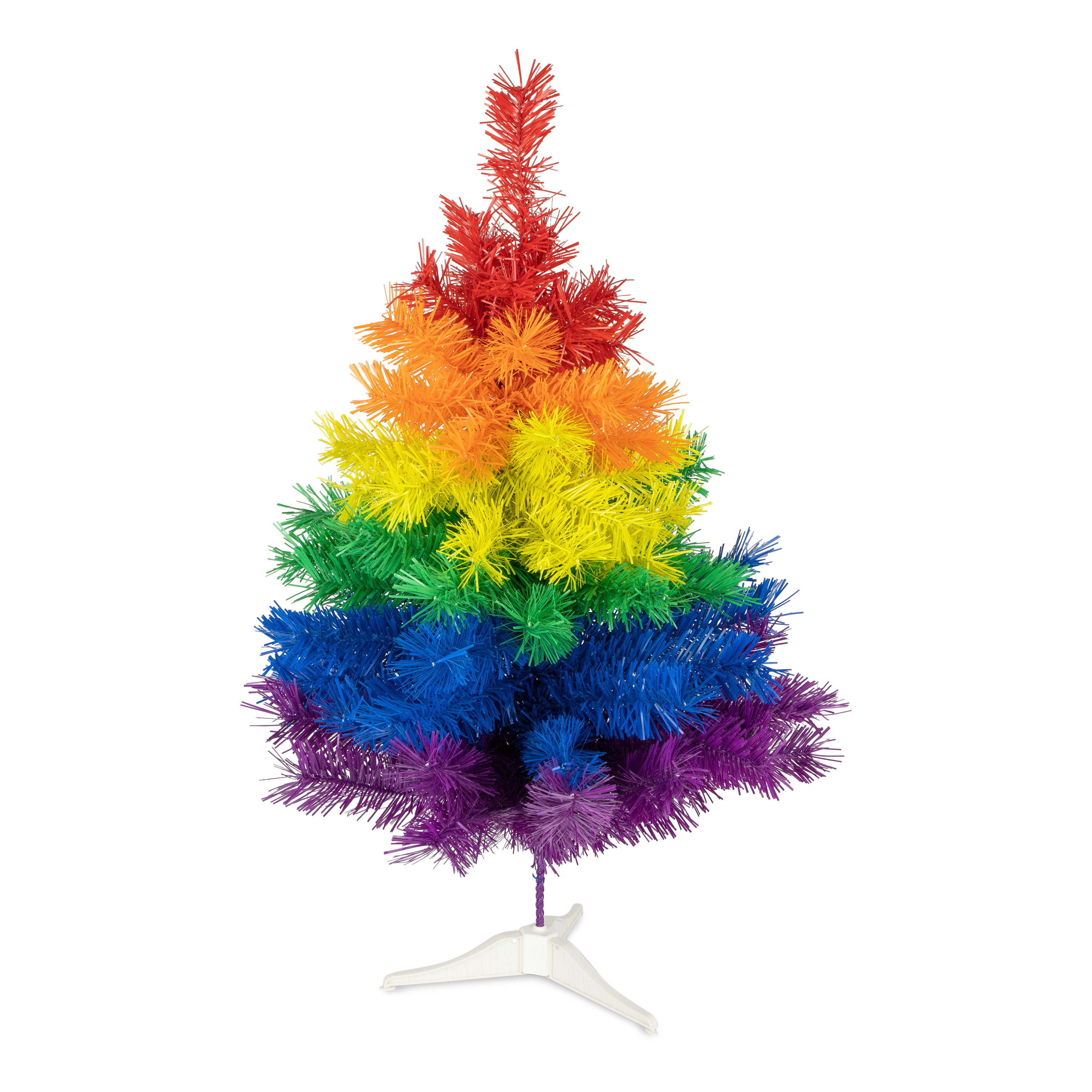 Kleine kunst kerstboom - regenboog - H60 cm - kunststof - gekleurd miniboompje -