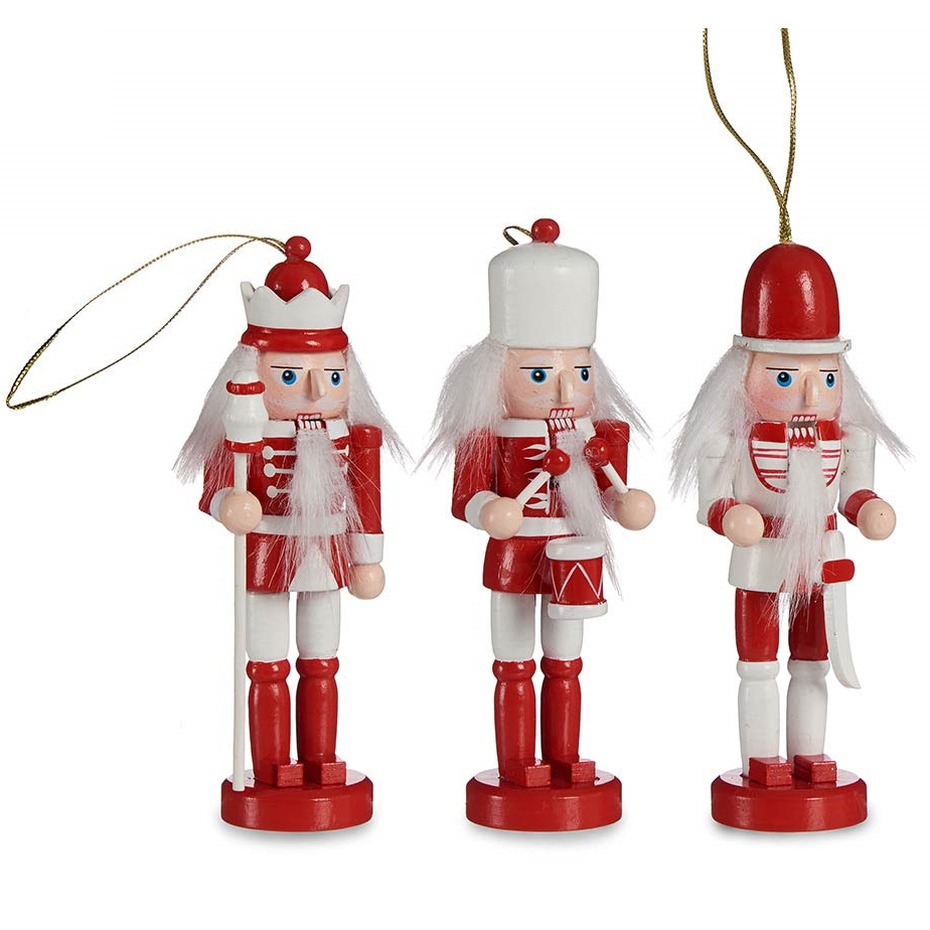 Krist+ Kerstboom notenkrakers - 3x - rood/wit - 12,5 cm - hout -