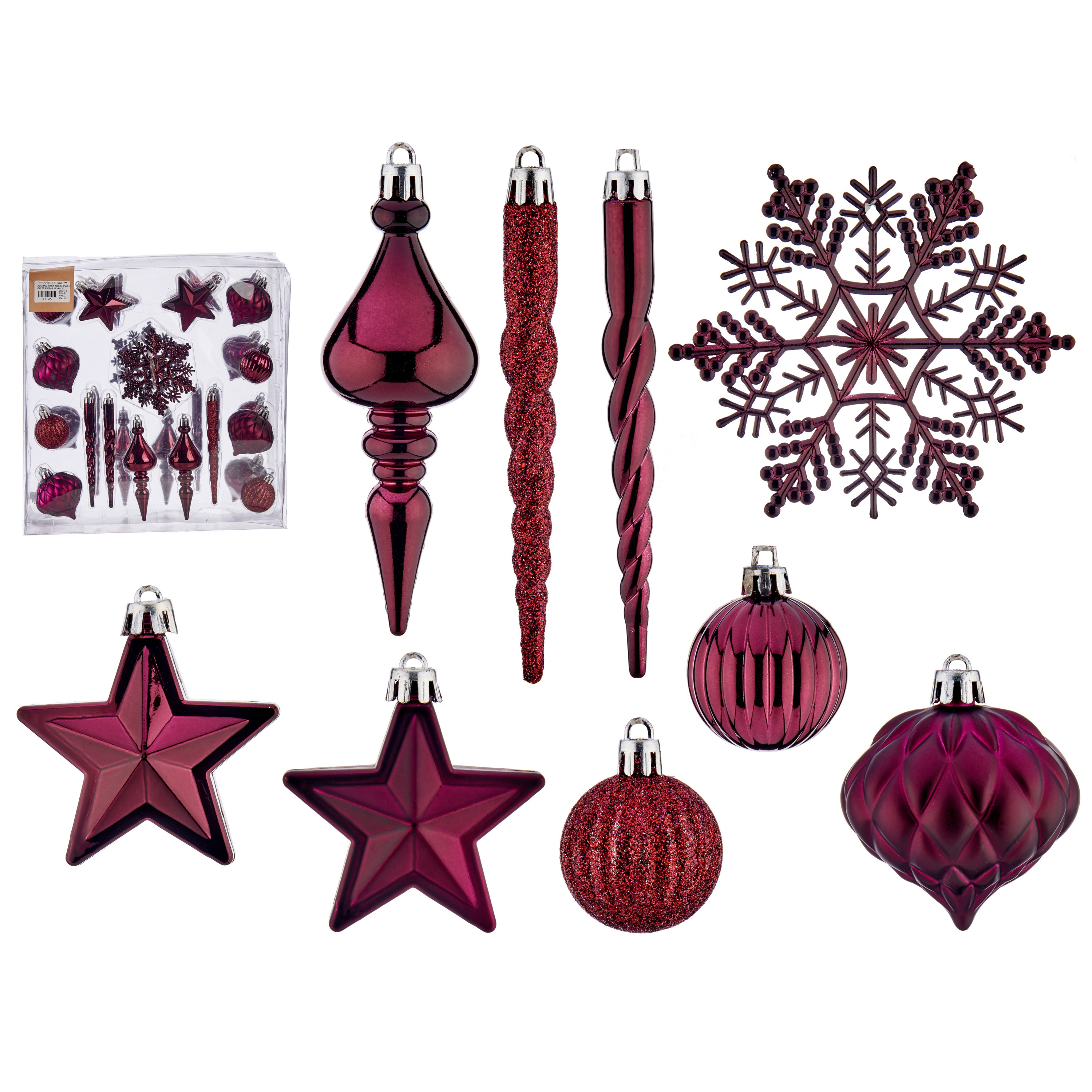 Krist+ kersthangers - 32x - wijn/bordeaux rood - plastic -