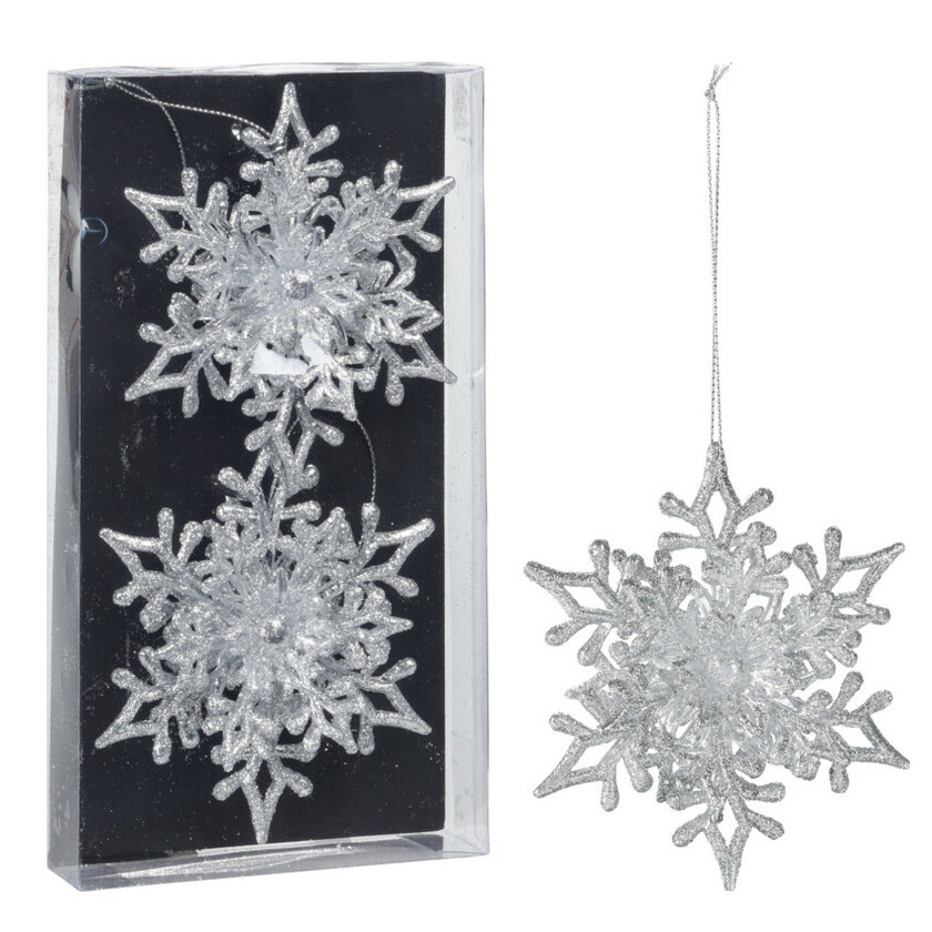 Christmas Decoration kersthangers sneeuwvlokken - 2x - zilver -