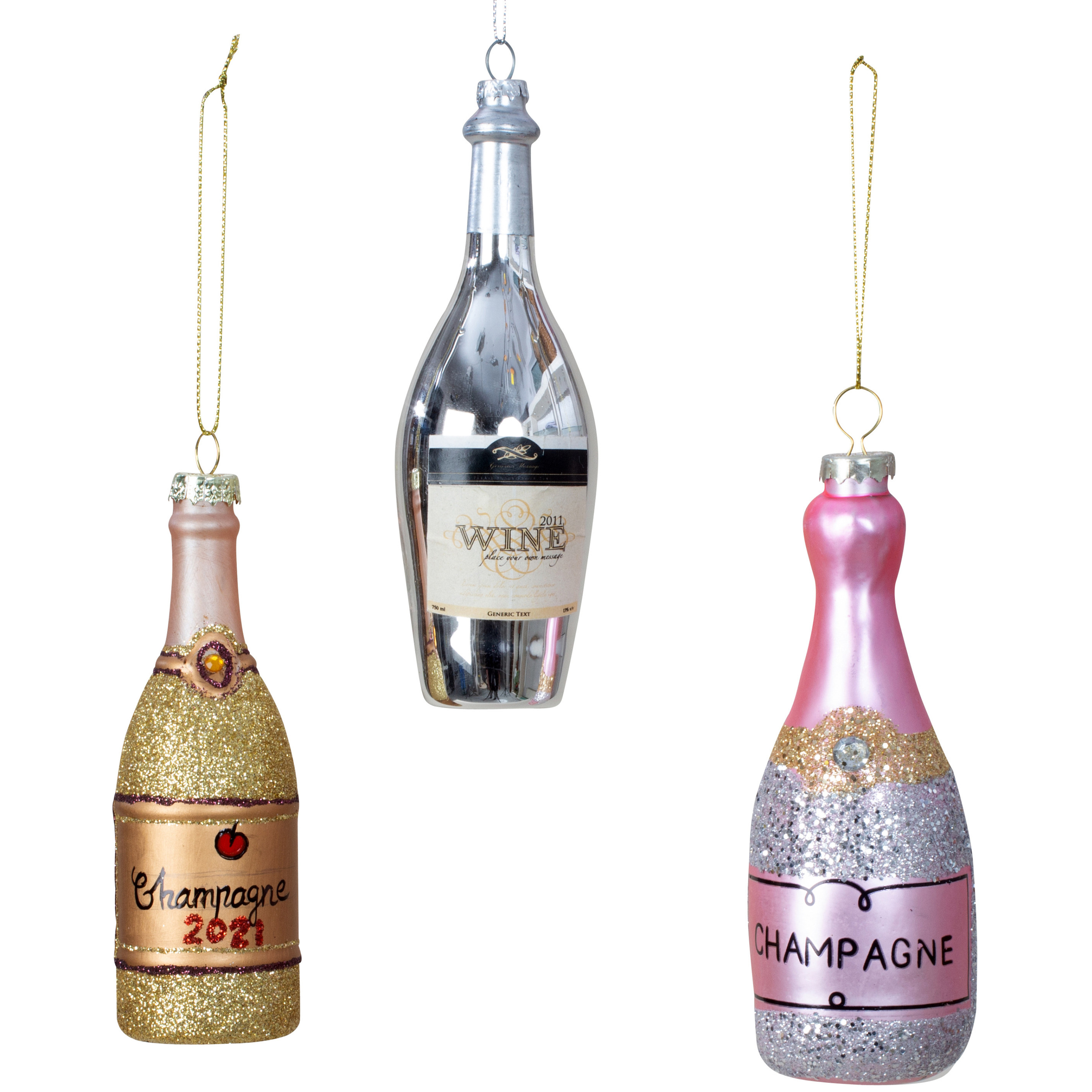 IKO kerstornamenten - drankflessen - 3x - glas - kersthangers -