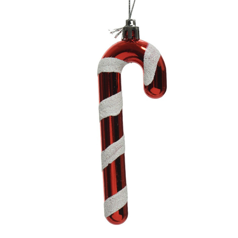 Kersthangers zuurstokken - 2x - rood/wit - H12 cm - kunststof -