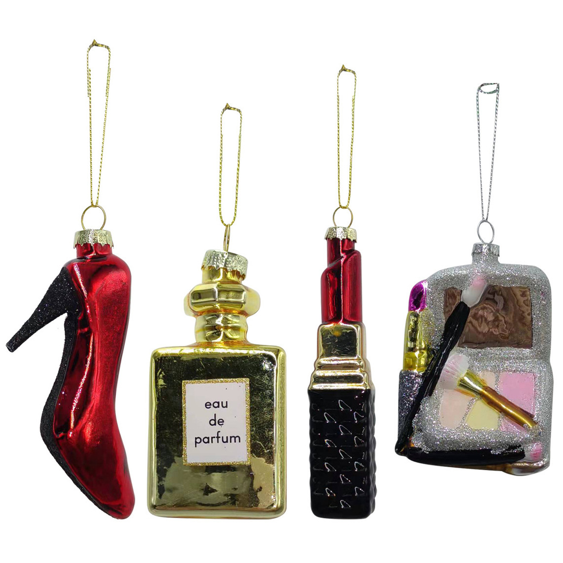 IKO kerstornamenten make-up en beauty- 3x - glas - 9-12 cm -
