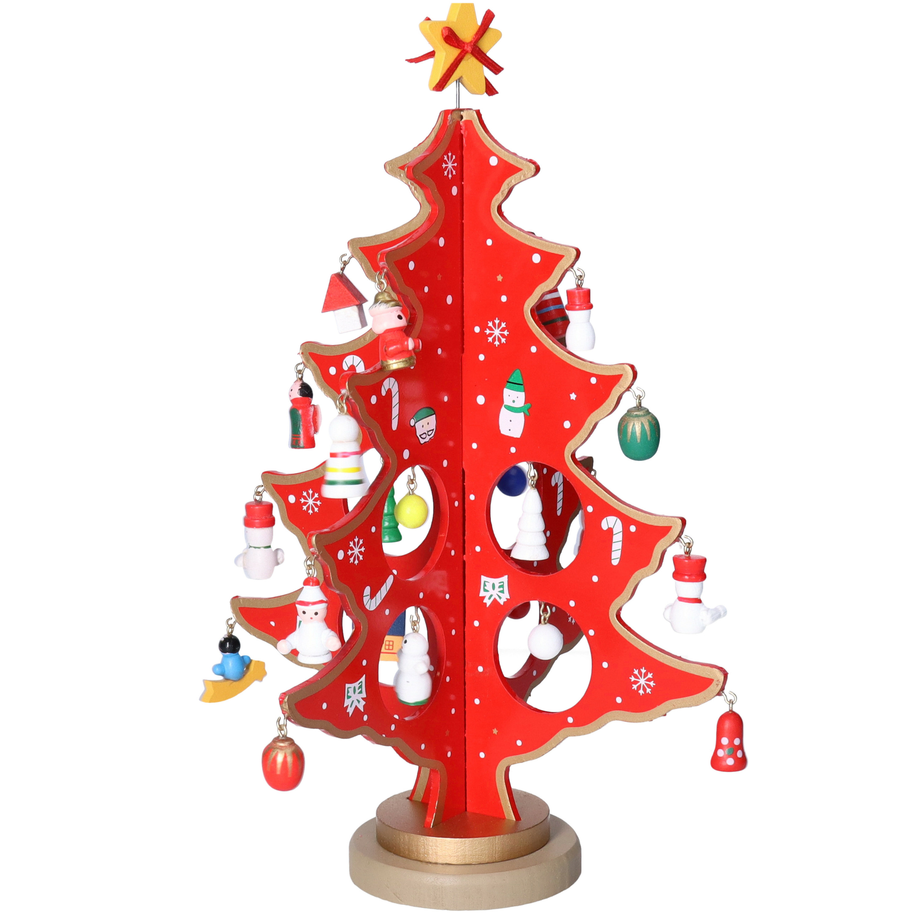 Klein decoratie kerstboompje - hout - rood - H26 cm - kinderkamer -