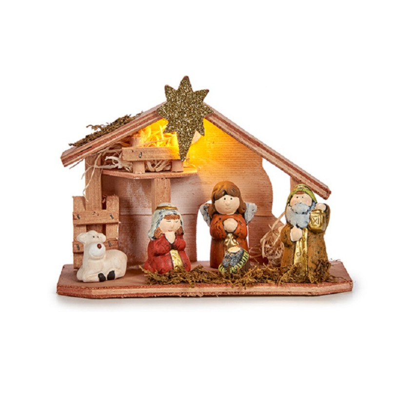 Kerststal voor kinderen - met beeldjes en verlichting - 22,5 cm - kinderkamer kerststalletje -