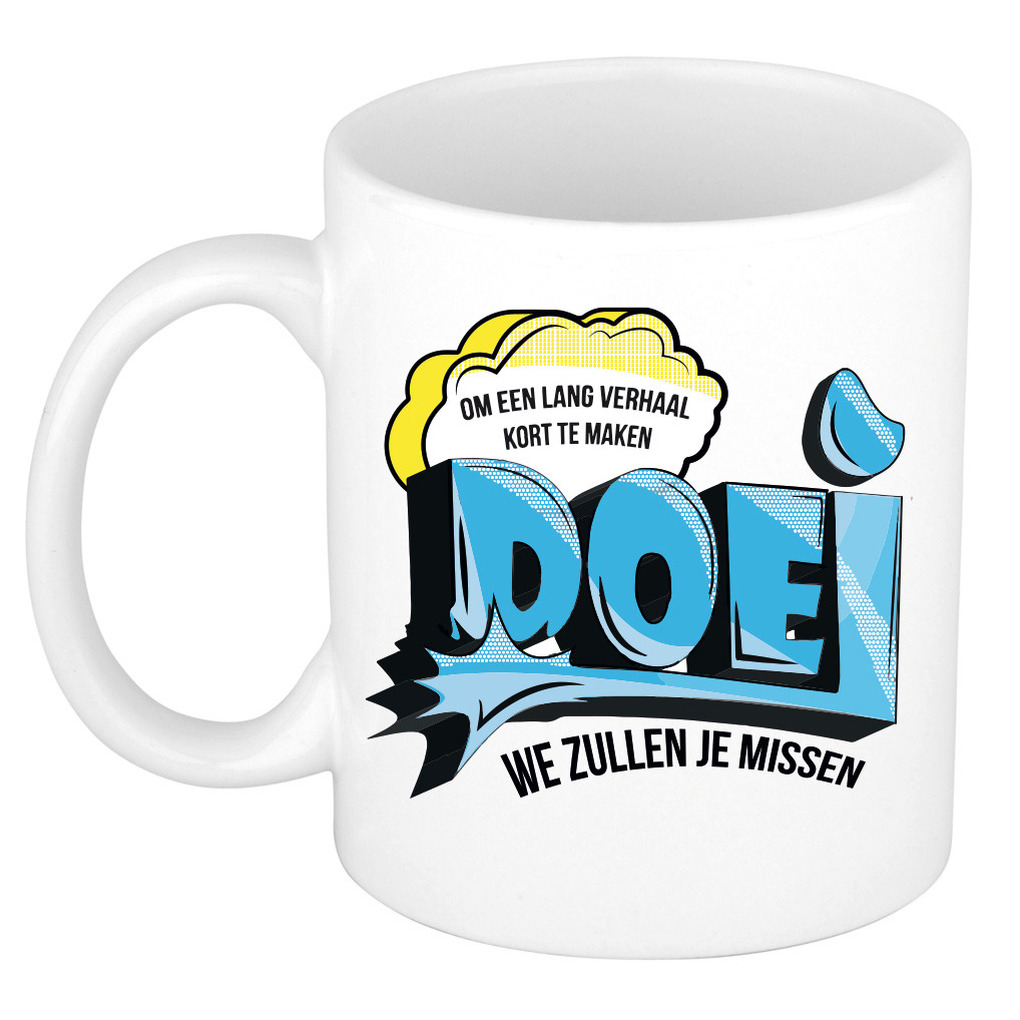 Afscheid cadeau mok collega - doei - blauw - 300 ml - keramiek -