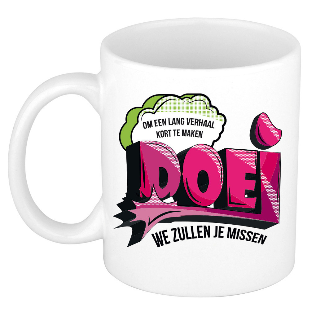 Afscheid cadeau mok collega - doei - roze - 300 ml - keramiek -