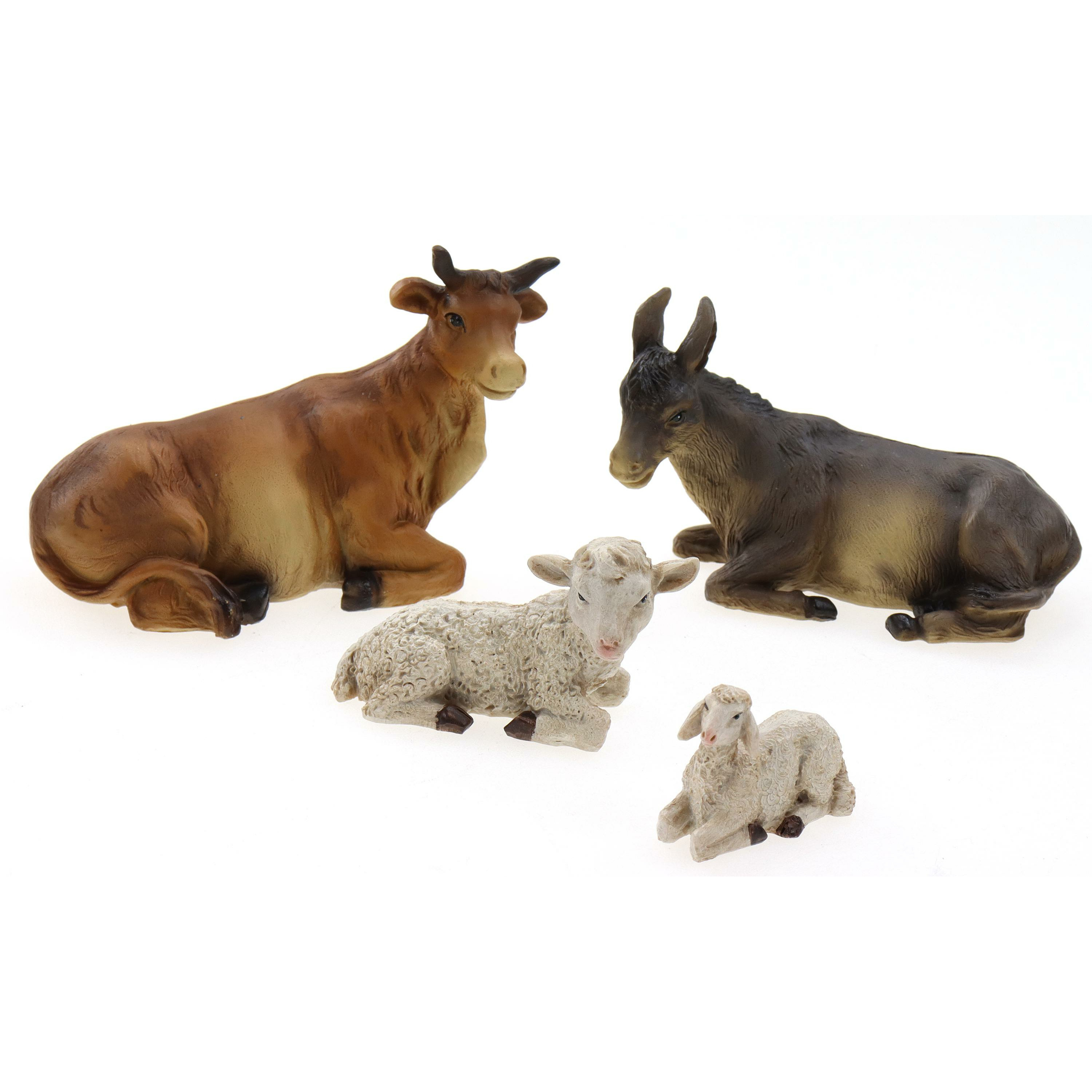 Kerststal dieren - beeldjes - 4x stuks - os, ezel, schaap en lammetje -