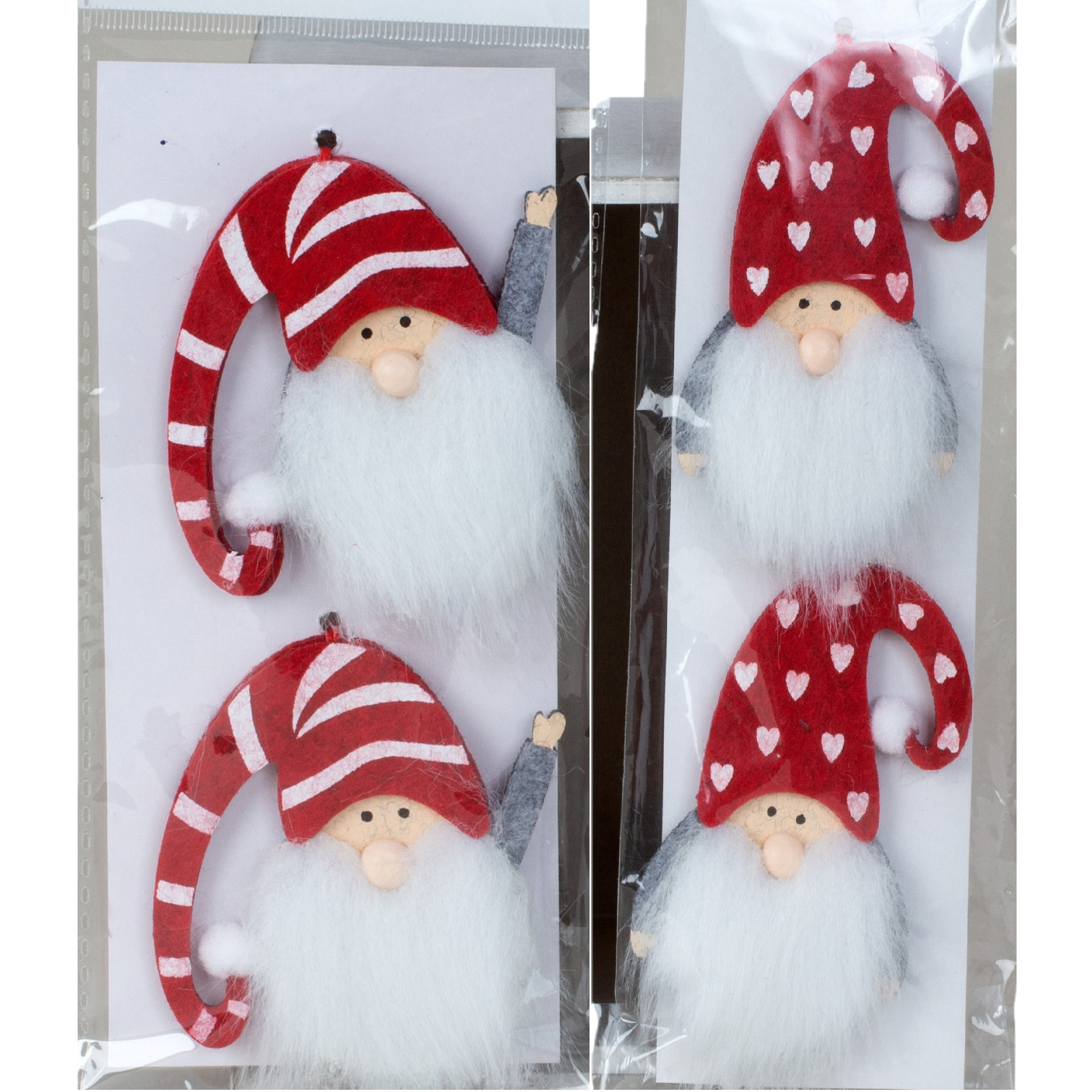 Kersthangers - gnomes/kabouters - 4x st- vilt -7 cm - kerstornamenten -