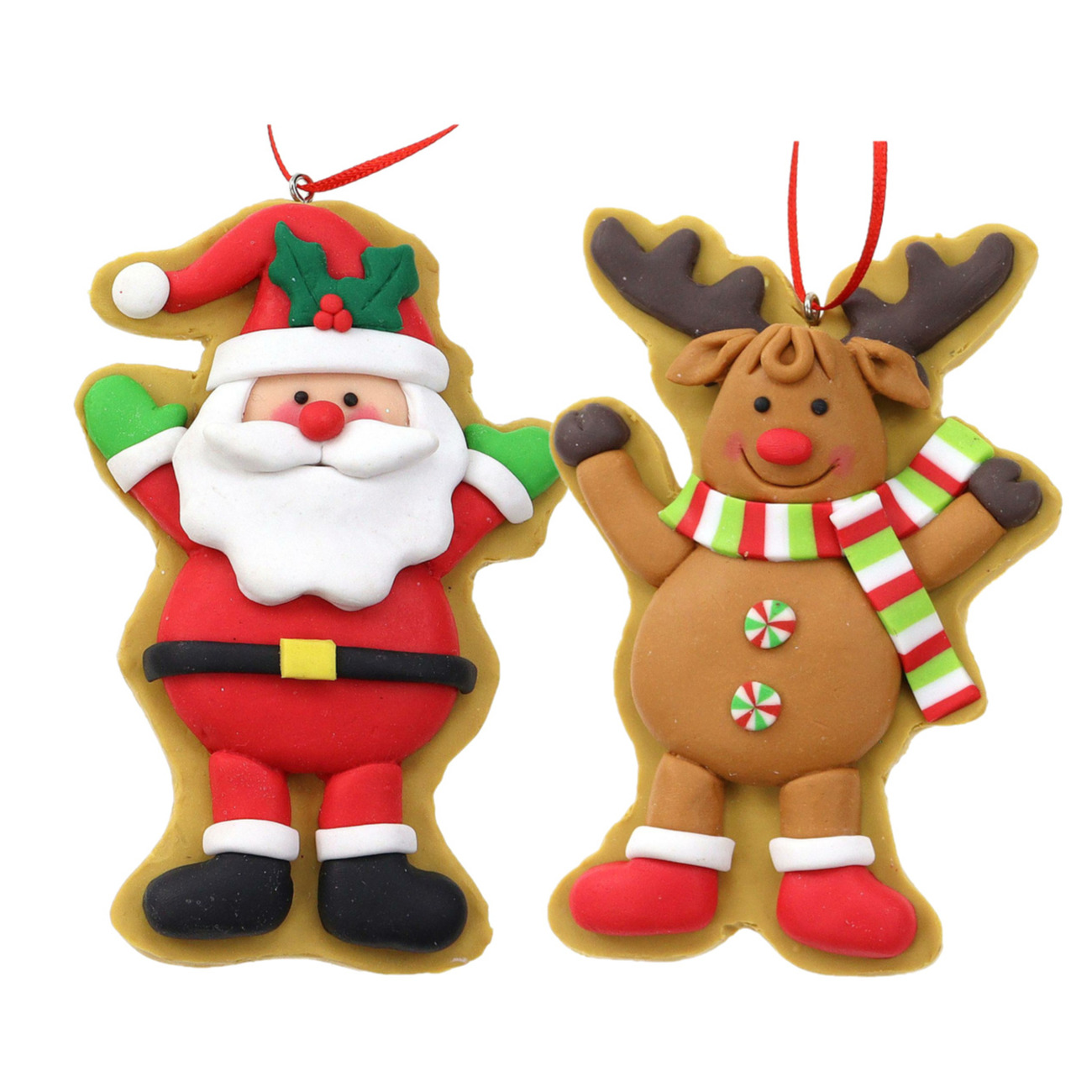 Kersthangers/kerstornamenten - 2x st -rendier en kerstman - kunststof - 11 cm -