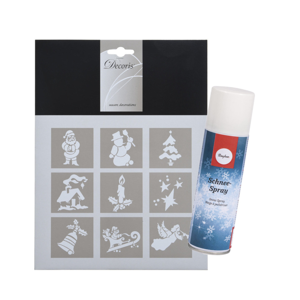 Kleine kerst raamsjablonen - 9 sjablonen van 5 cm - incl. sneeuwspray 150 ml -