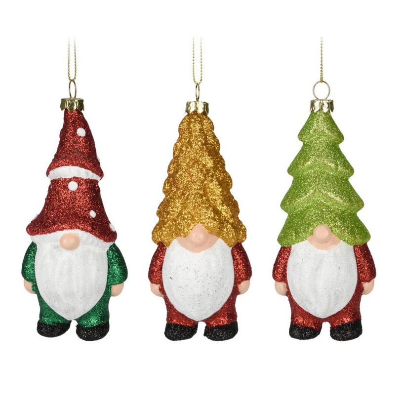Kersthangers gnome/dwerg/kabouter- set 3x st- 12,5cm -kunststof -kerstornamenten -