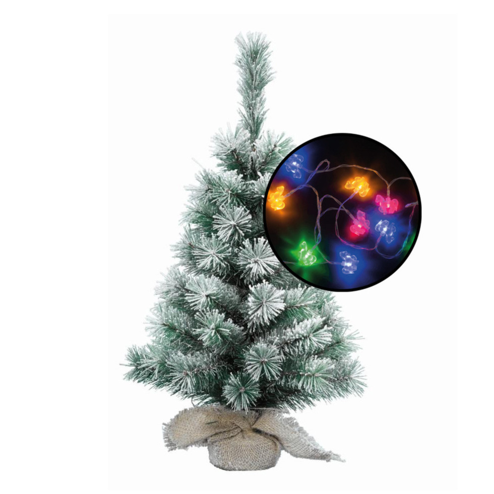 Kleine kunst kerstboom besneeuwd -incl. paarden thema lichtsnoer - H60 cm -