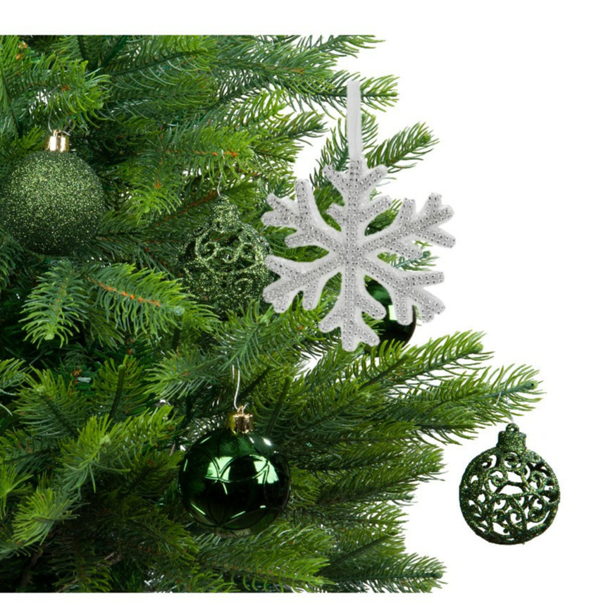 Kersthanger/kerstornament sneeuwvlok - wit - 25 cm - glitters - piepschuim -