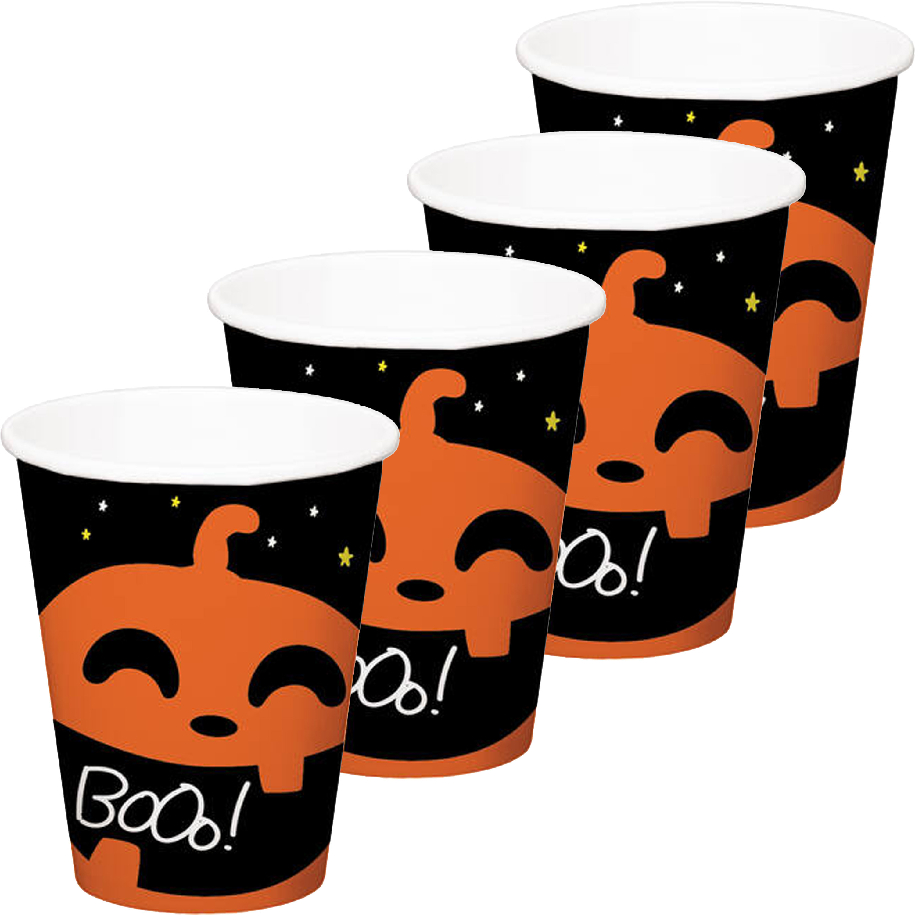 Halloween thema feest beker - 24x - pompoen BoOo! print - papier - 250 ml -