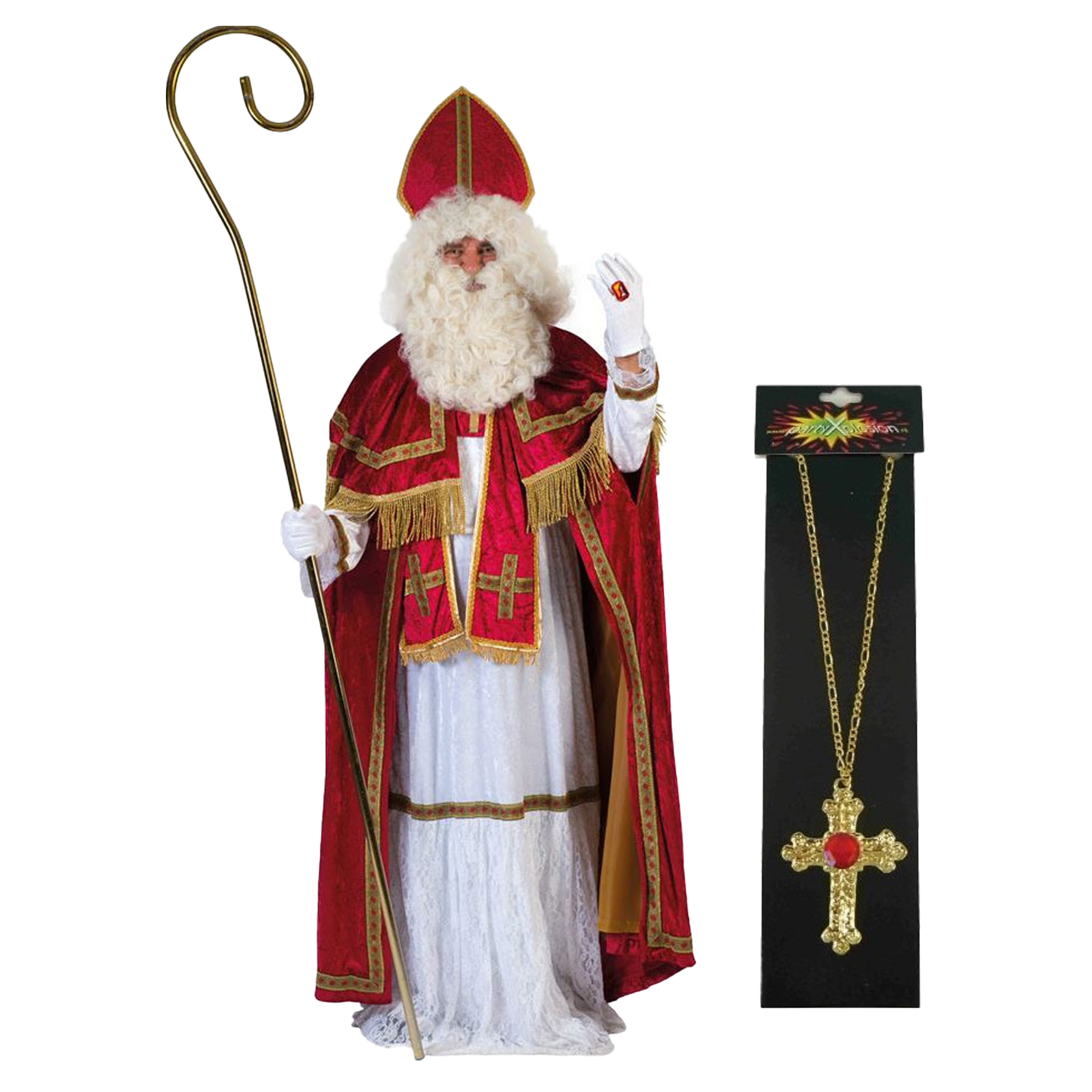 Sinterklaas kostuum - inclusief kruis ketting met rode steen One size -