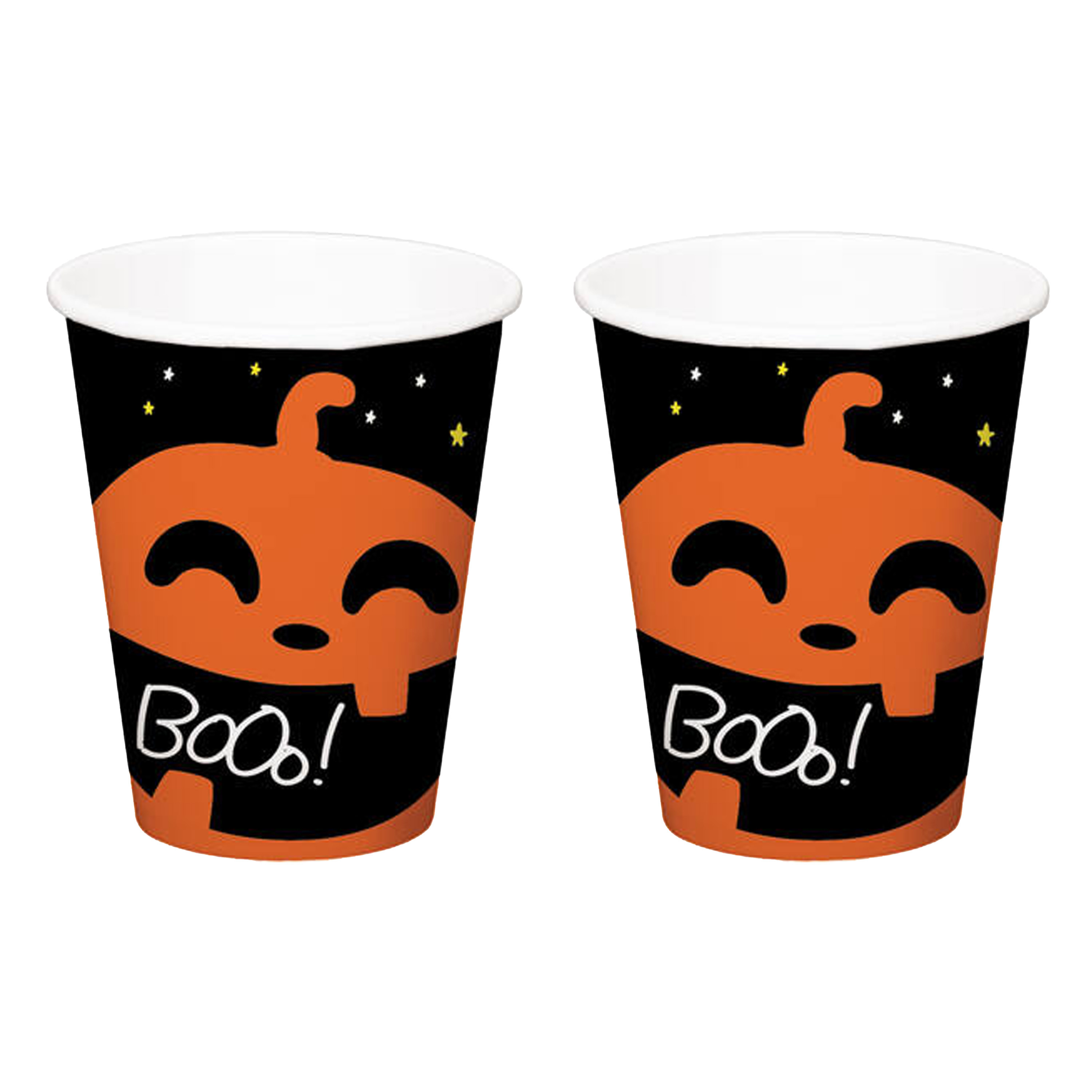Halloween thema feest beker - 12x - pompoen BoOo! print - papier - 250 ml -
