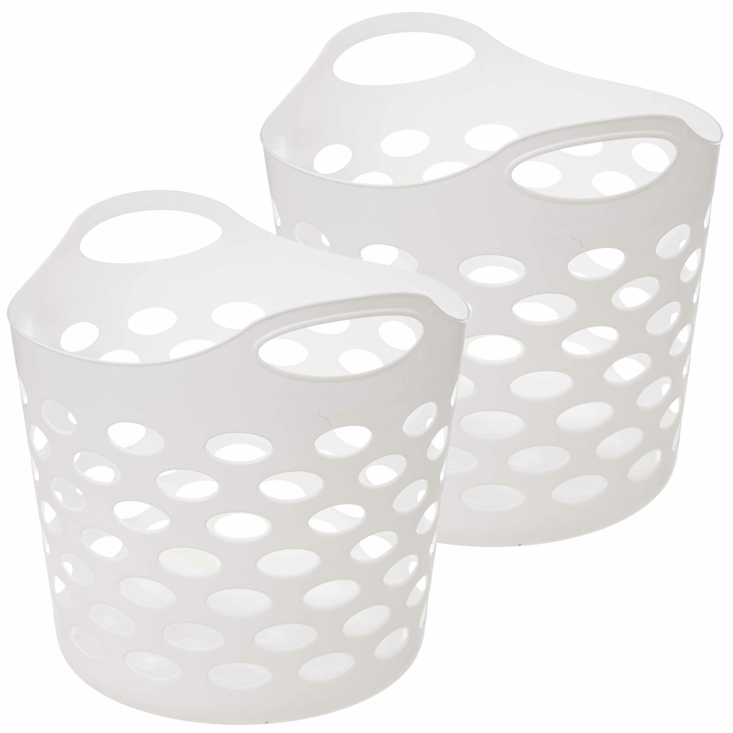 Flexibele wasmand/opbergmand - 2x - rond - wit - 28 liter - D39 x H54 cm -