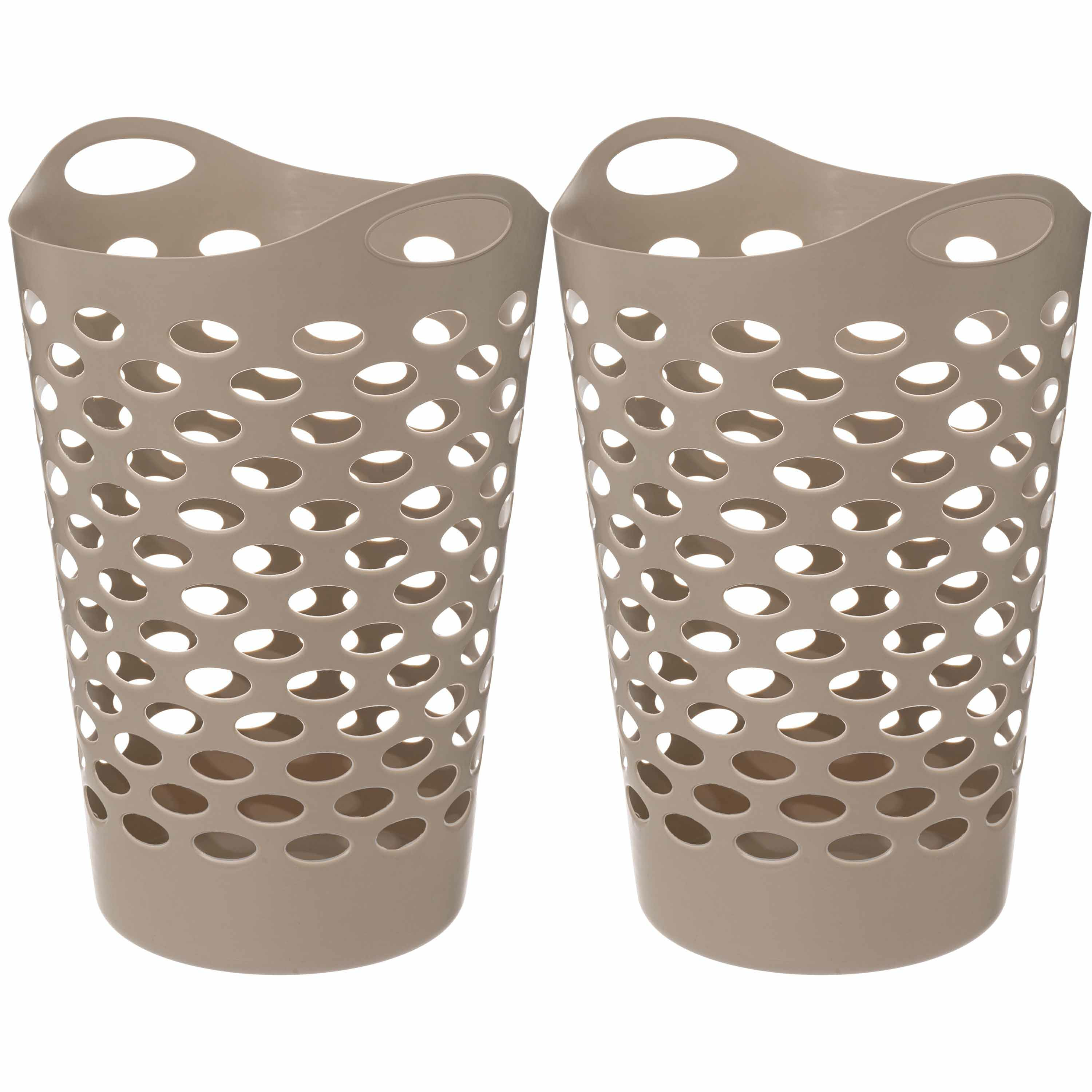 Flexibele wasmand/opbergmand - 2x - rond - beige - 60 liter - D41 x H66 cm -