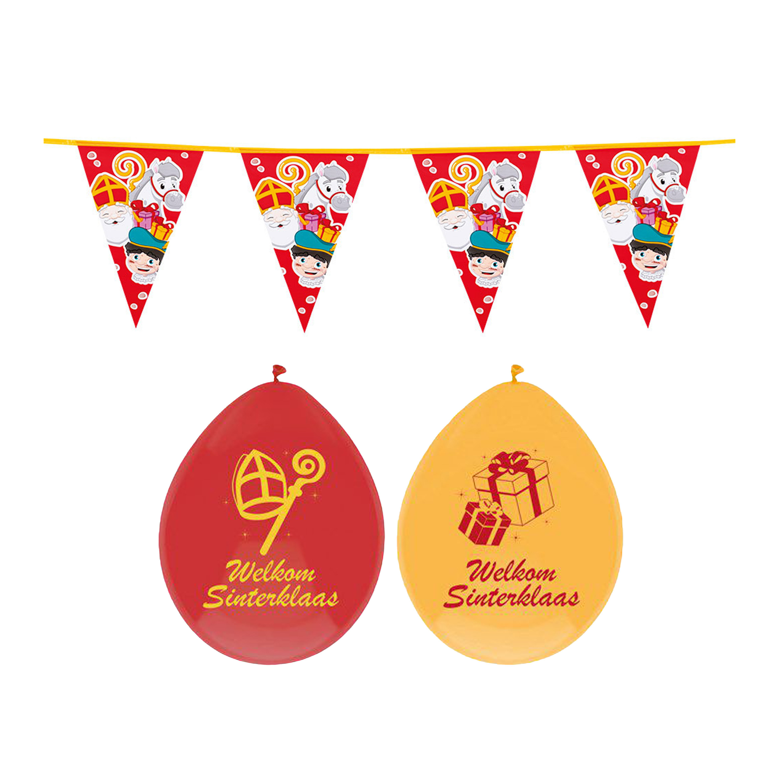 Vlaggenlijn en ballonnen Sinterklaas - rood/geel - feestversiering -
