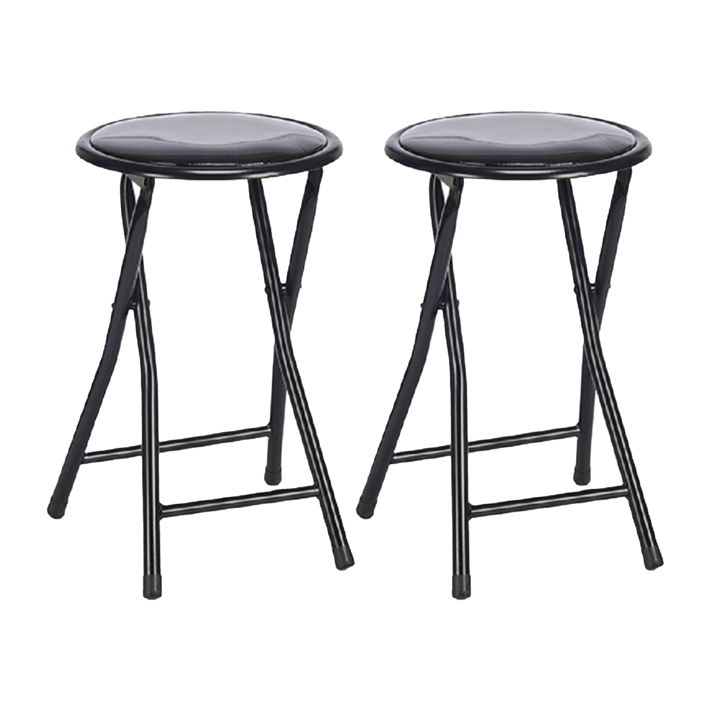 Bijzet krukje/stoel - 2x - Opvouwbaar - zwart - metaal/pvc - D30 x H45 cm -