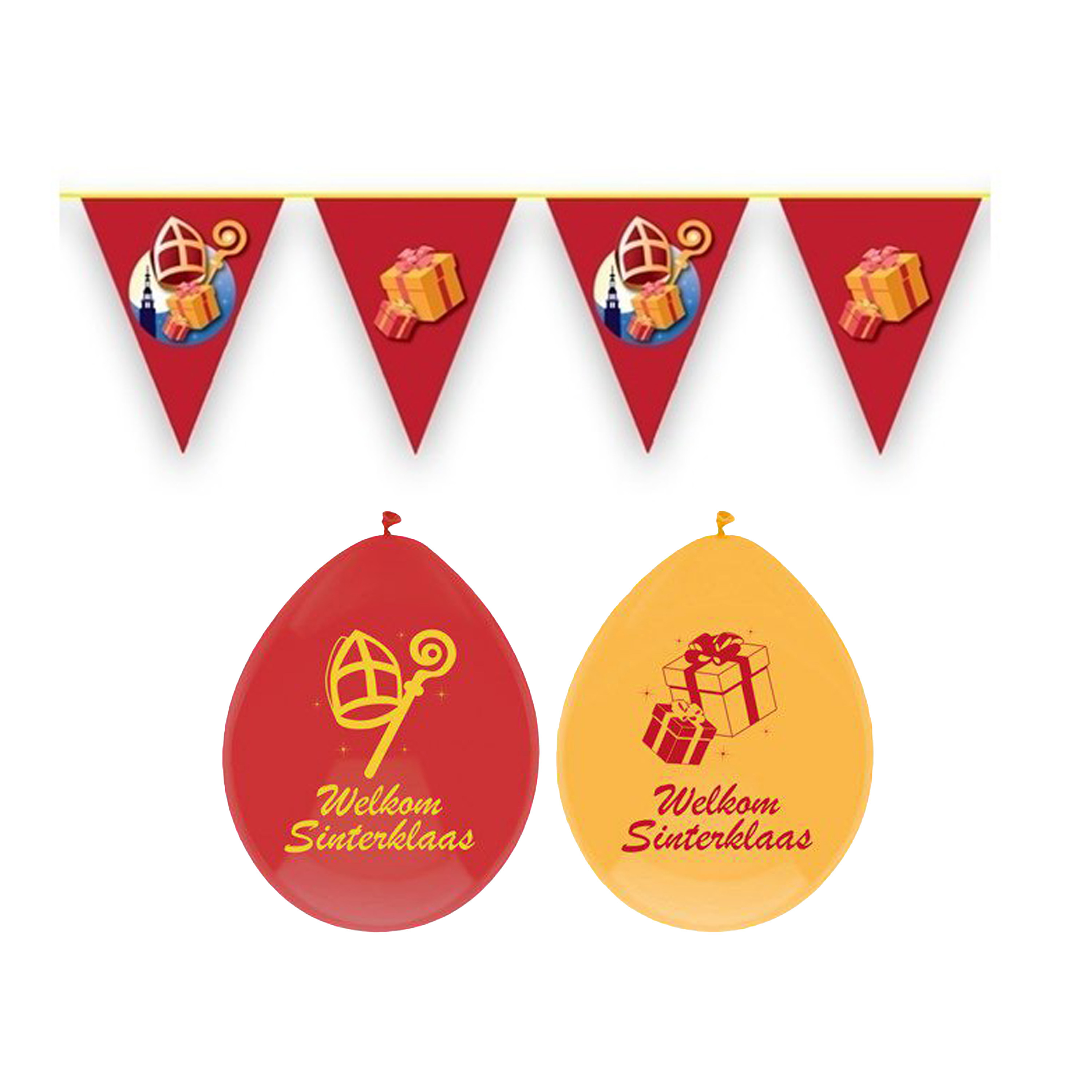Vlaggenlijn en ballonnen Sinterklaas - rood - feestversiering -