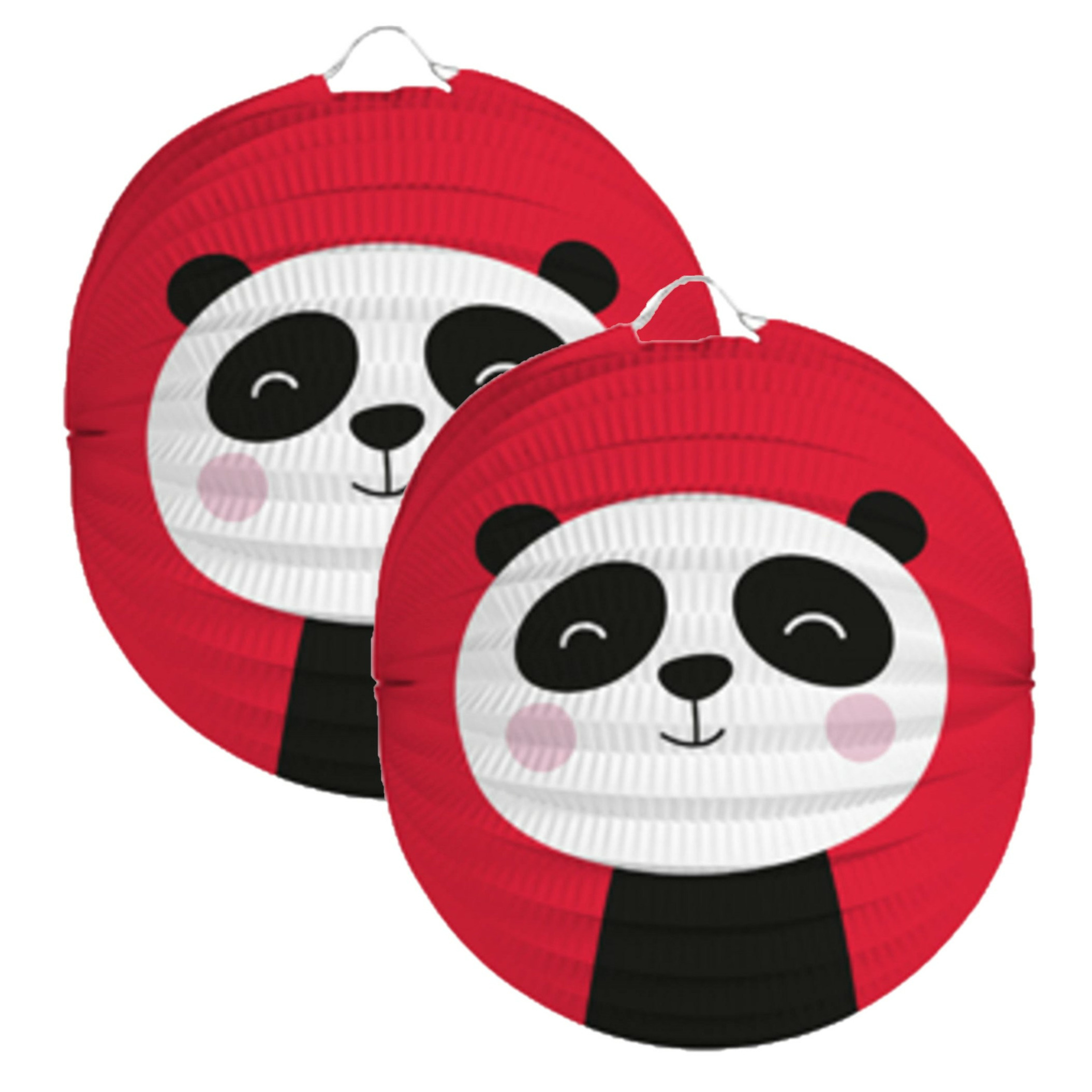 Lampion panda - 2x - 22 cm - rood - papier -