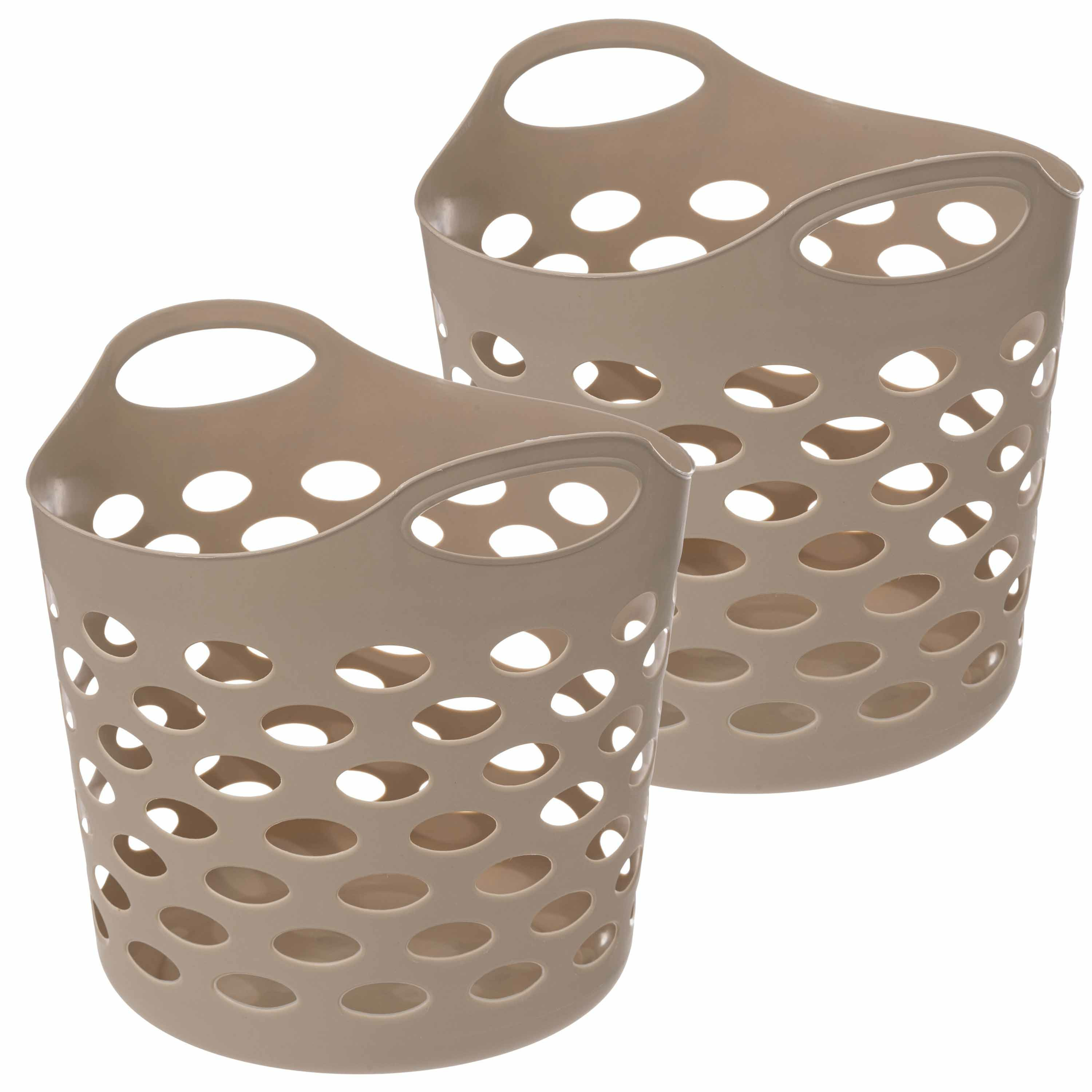 Flexibele wasmand/opbergmand - 2x - rond - beige - 28 liter - D39 x H54 cm -
