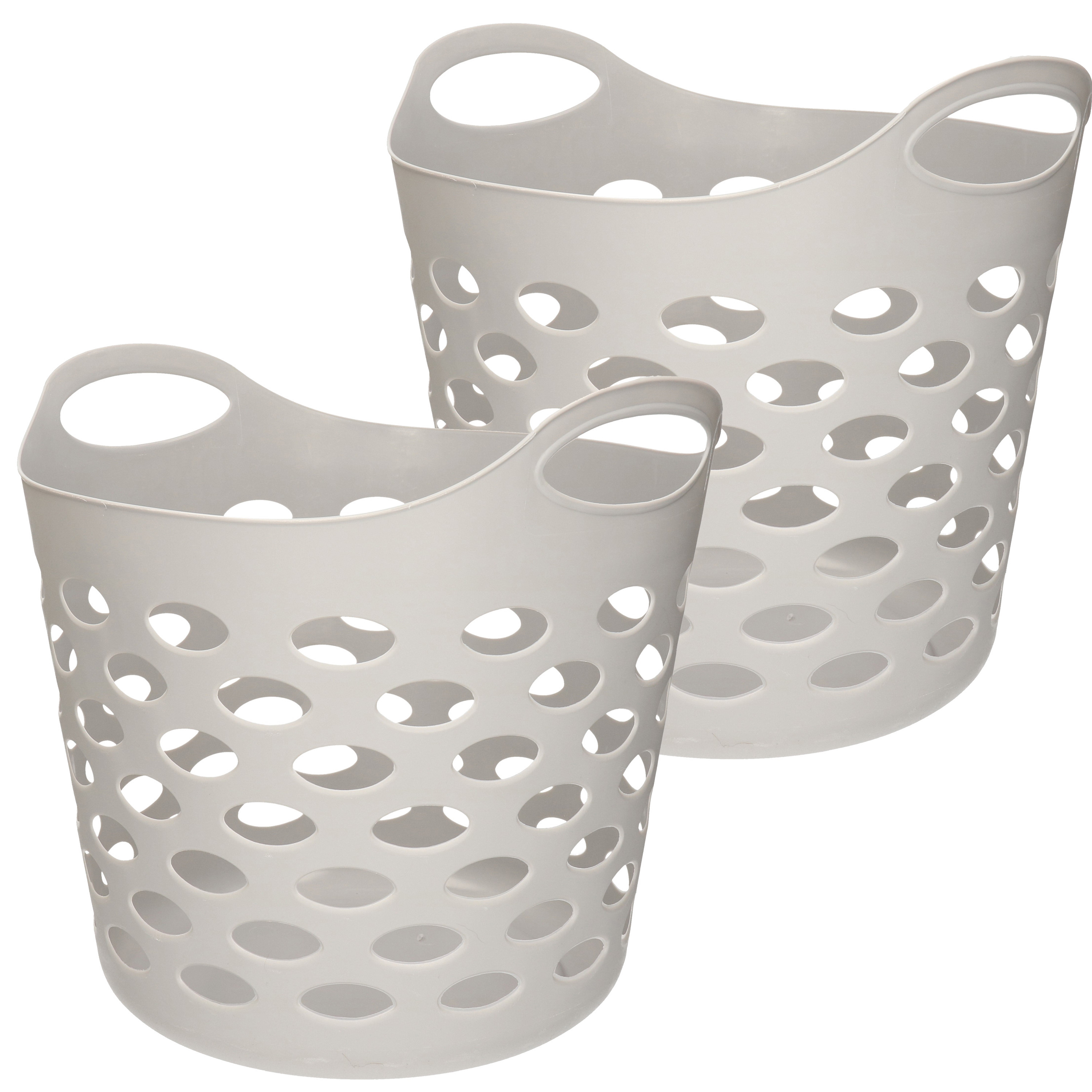 Flexibele wasmand/opbergmand - 2x - rond - grijs - 40 liter - D38 x H38 cm -