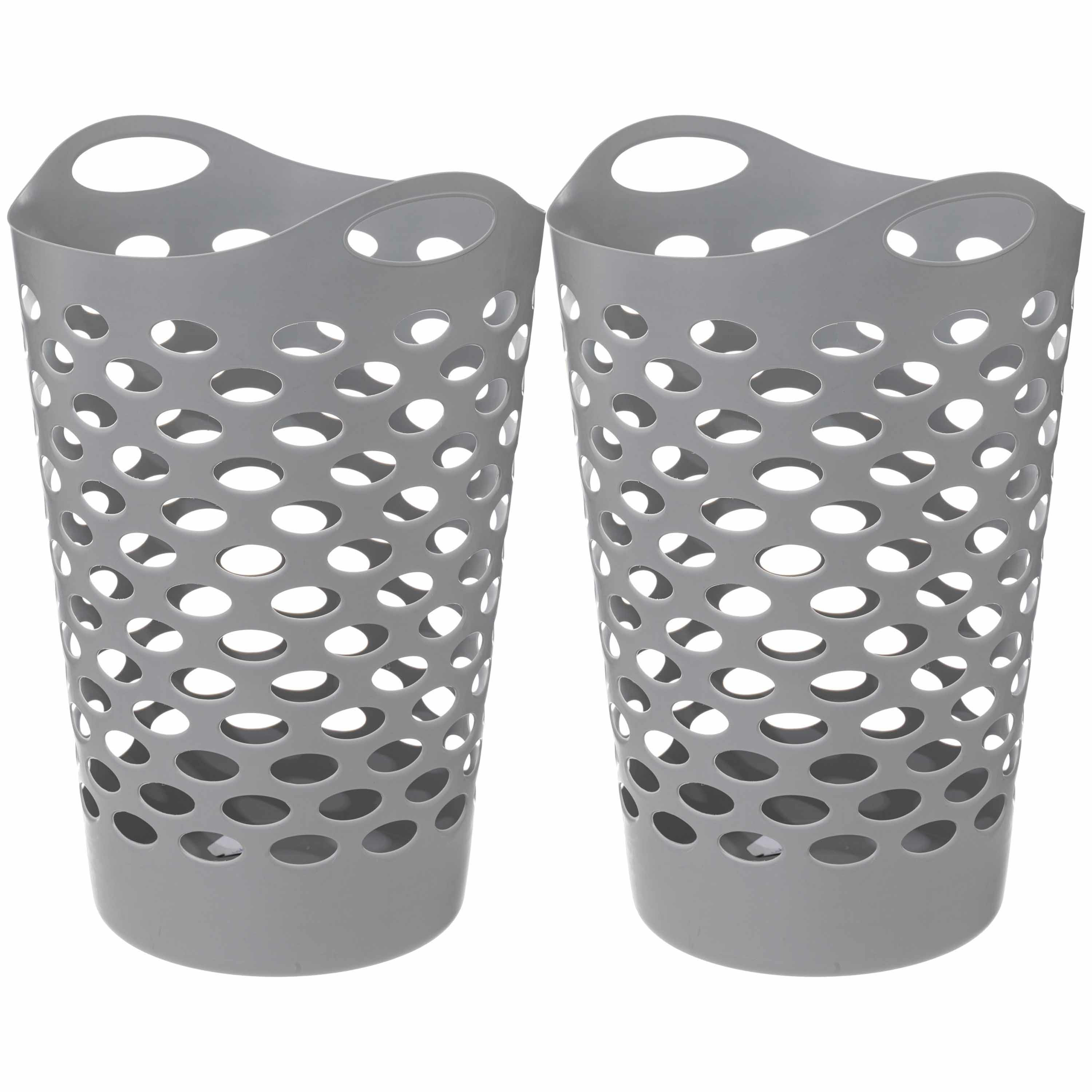Flexibele wasmand/opbergmand - 2x - rond - lichtgrijs - 60 liter - D41 x H66 cm -