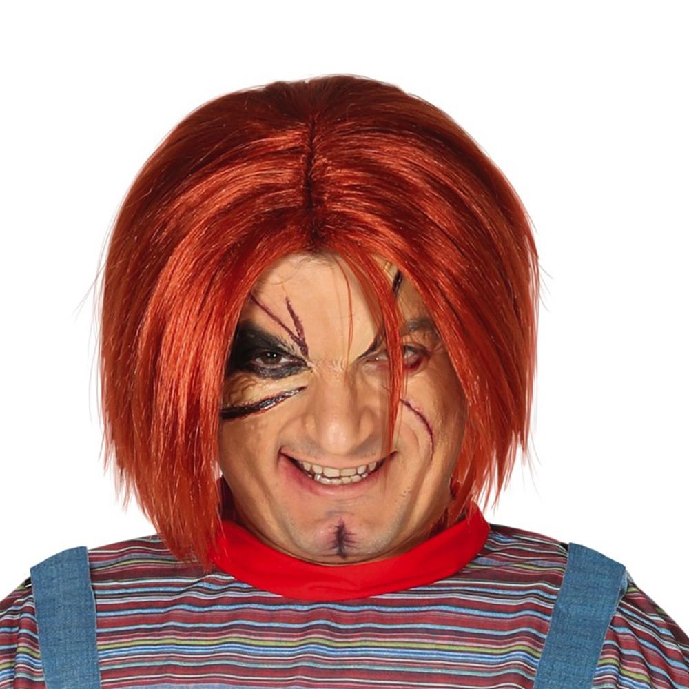 Halloween verkleedpruik Chuck met half lang haar - rood - Heren - Horror/Bekende figuren -