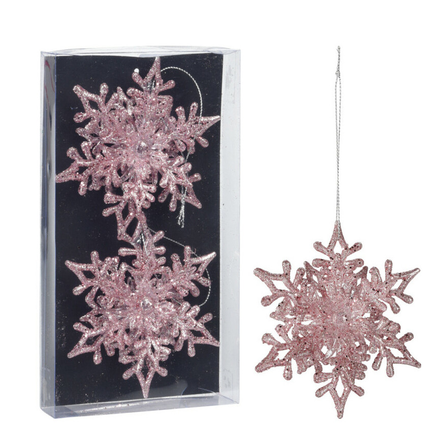 Christmas Decoration kersthangers sneeuwvlokken- 2x - roze -