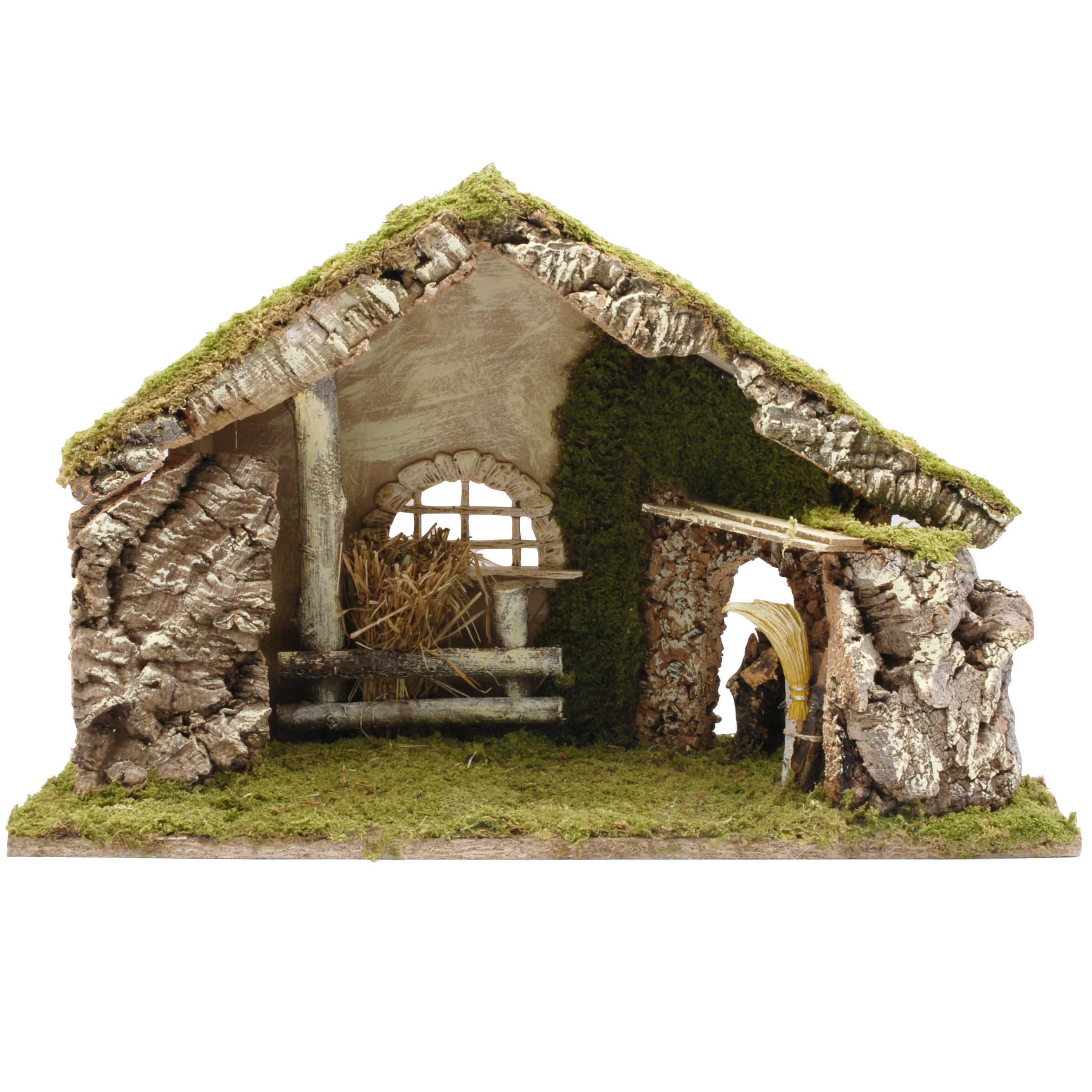 Lege kerststal - zonder beelden/figuren -L50 x B21 x H32 cm -hout/mos -