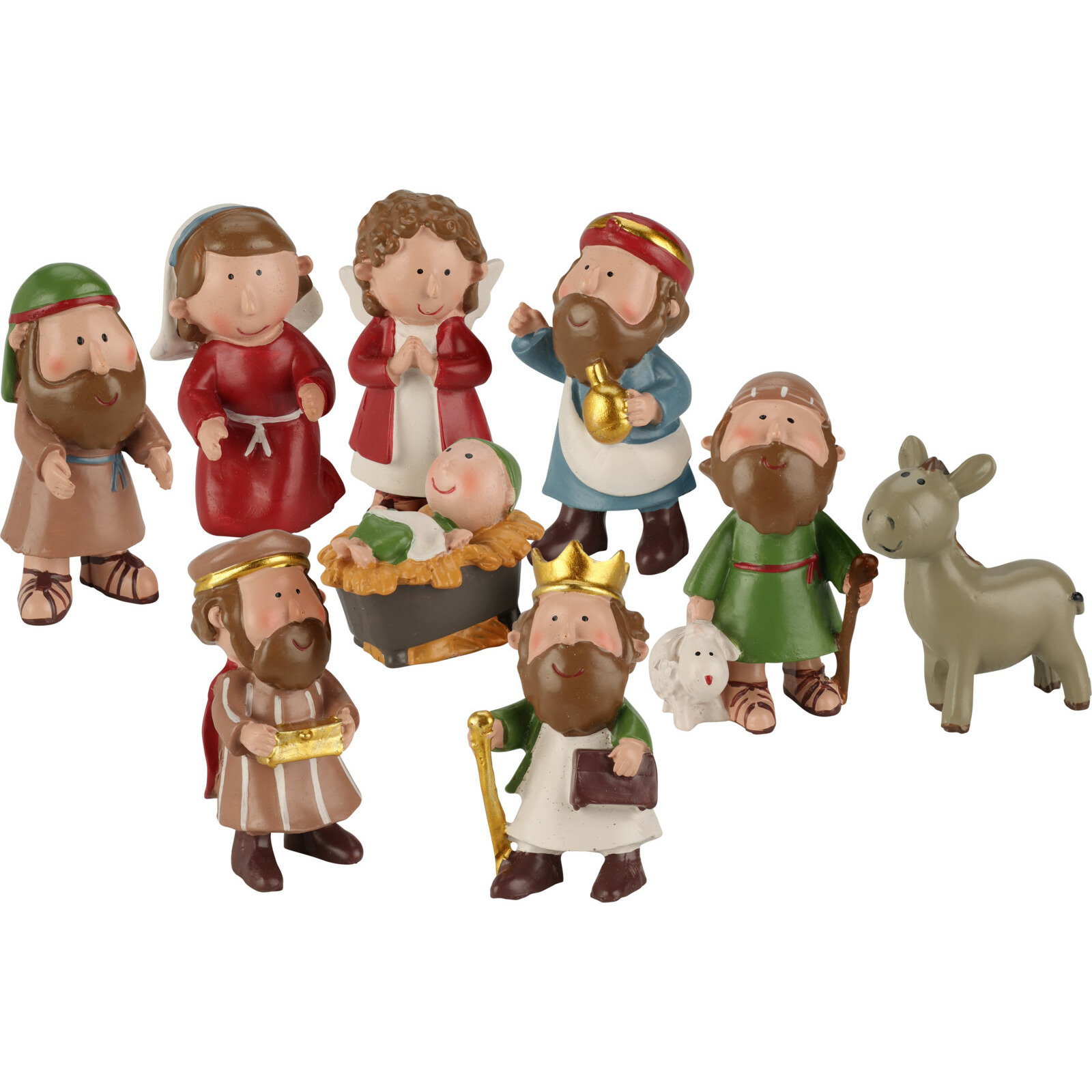 Kinder/kinderkamer kerststal beeldjes - 9x stuks - H8 cm - polystone -