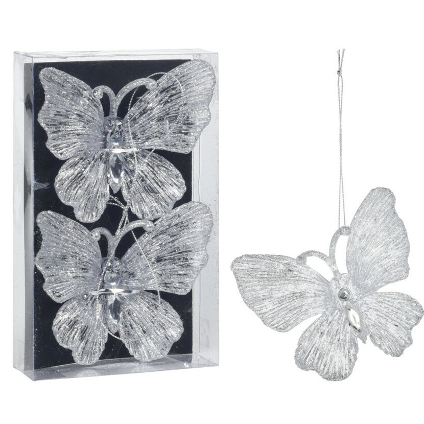 Christmas Decoration kersthangers vlinders - 2x - 15 cm -