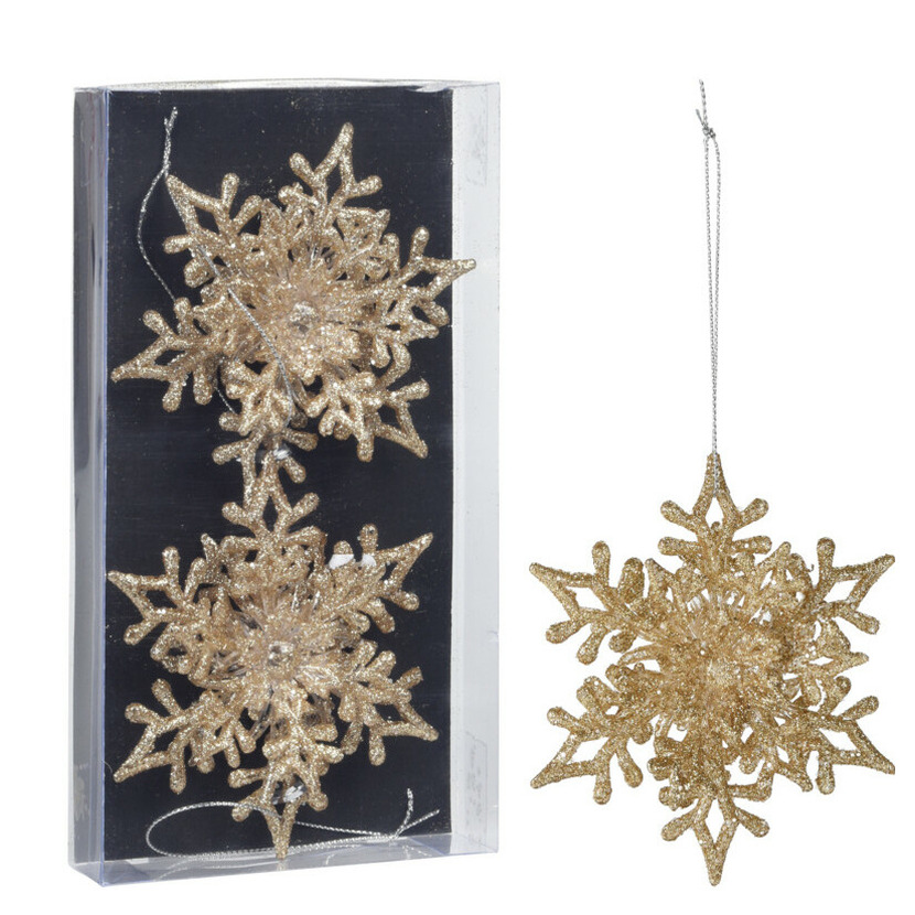 Christmas Decoration kersthangers sneeuwvlokken- 2x - champagne -