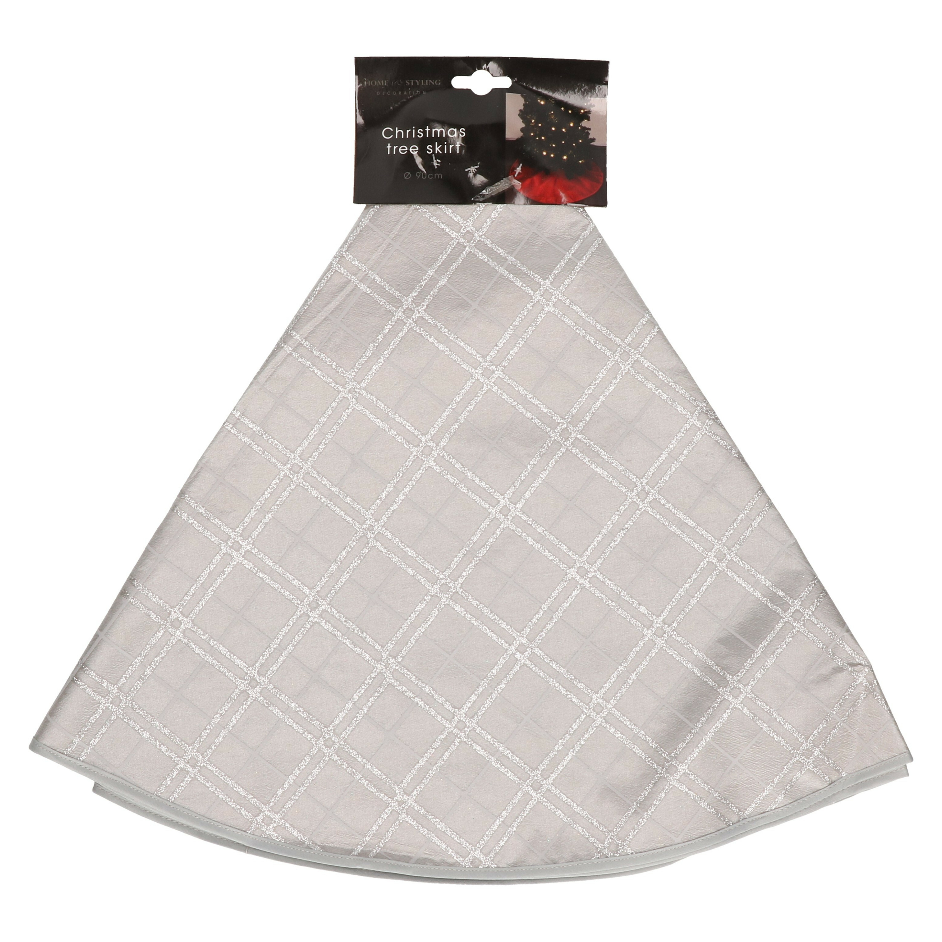 Kerstboomrok/kerstboomkleed - zilver met glitters - D90 cm - polyester -
