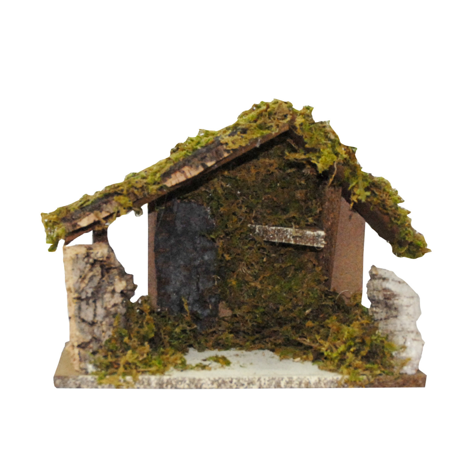 Lege kerststal - zonder figuren - L24 x B14 x H17 cm - hout/mos -