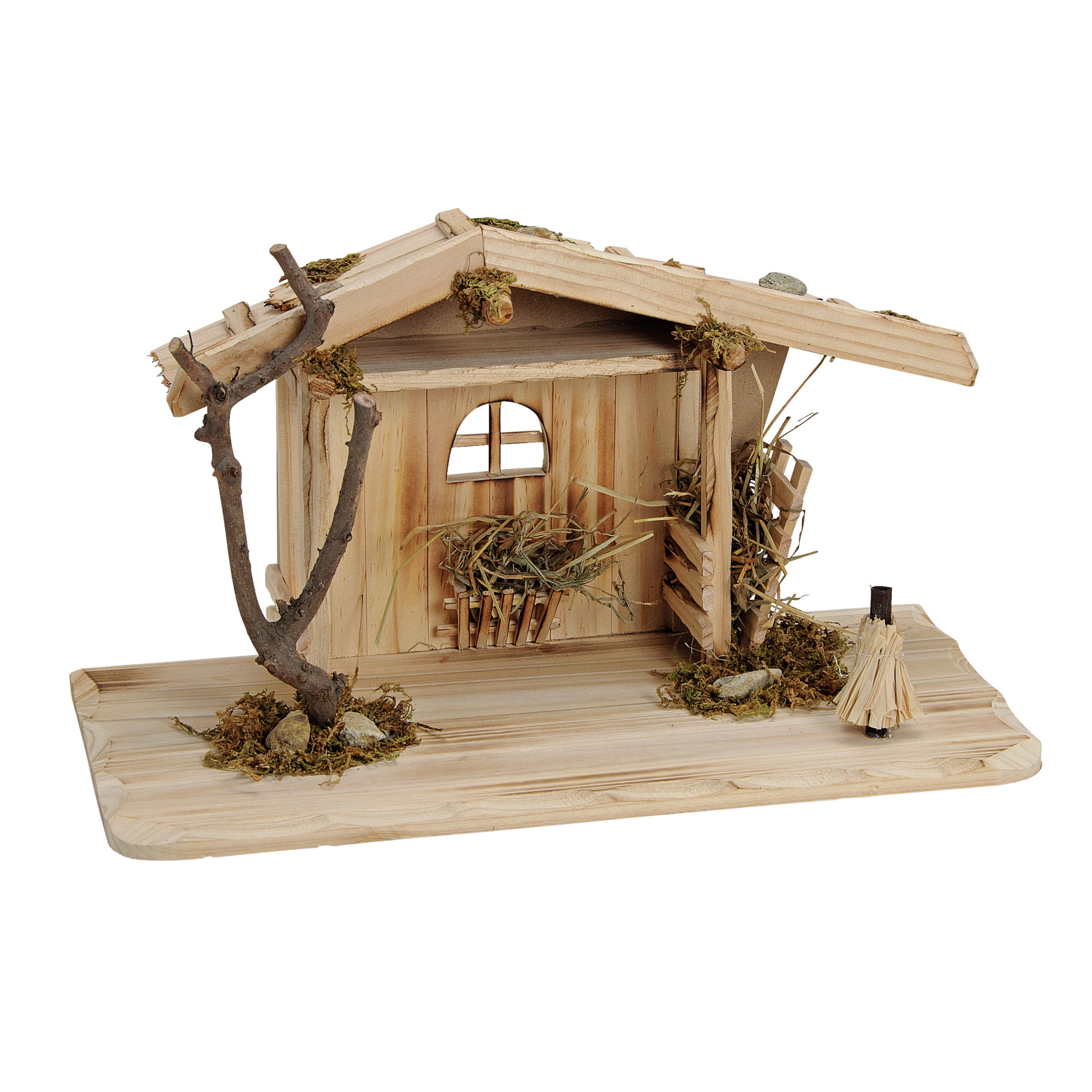 Lege kerststal - zonder figuren - L19 x B41 x H22 cm - hout/mos -