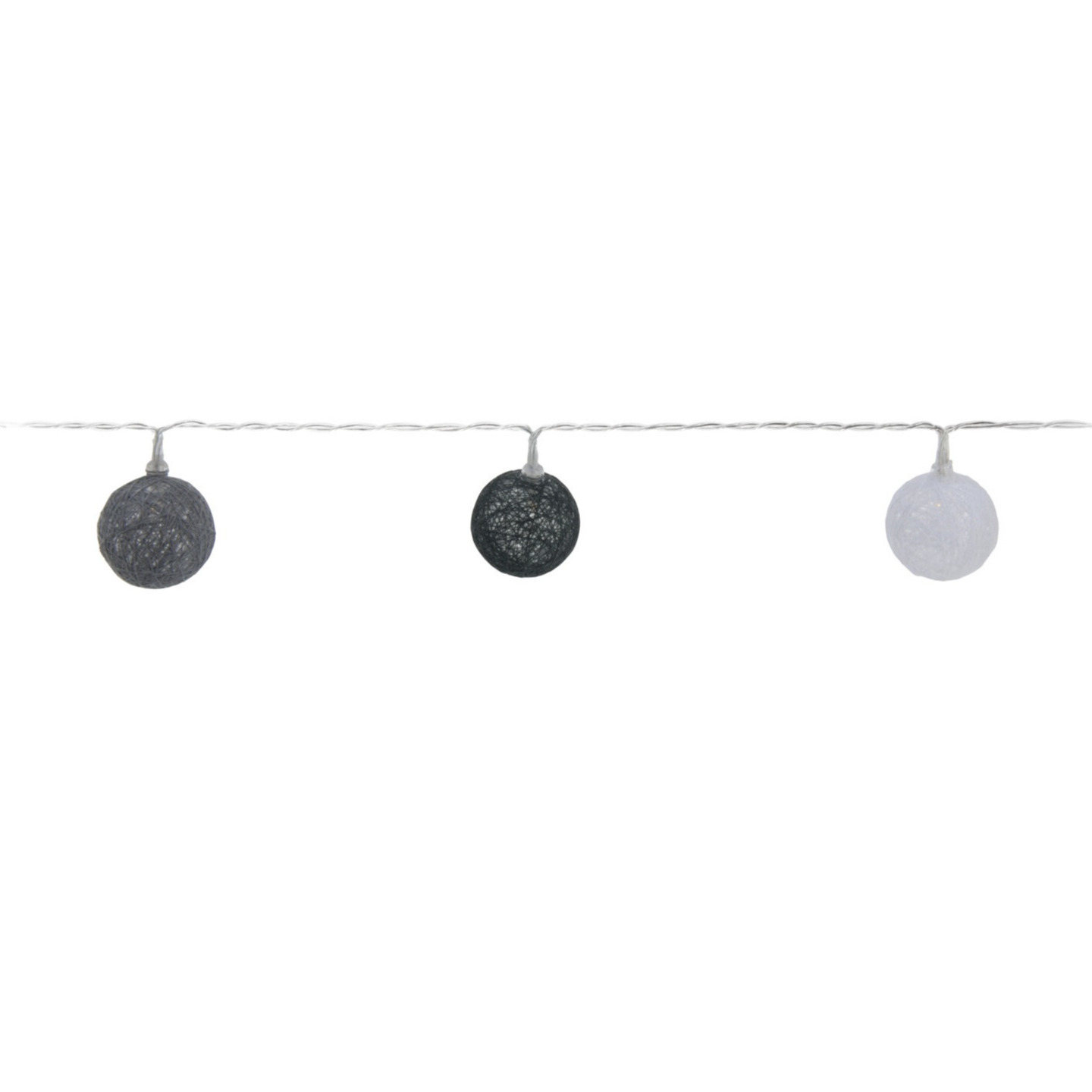 Lichtsnoer 10 bolletjes D4 cm - wit/grijs - 165 cm -kunststof-batterij -