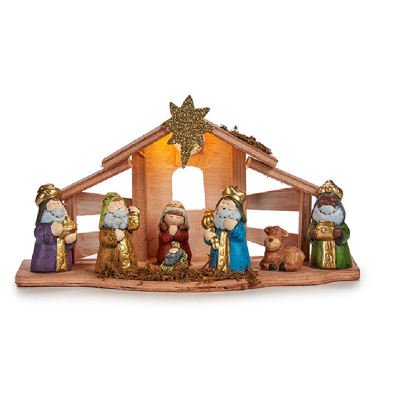 Kerststal voor kinderen - met beeldjes en verlichting - 30 cm - kinder/kinderkamer kerststalletje -