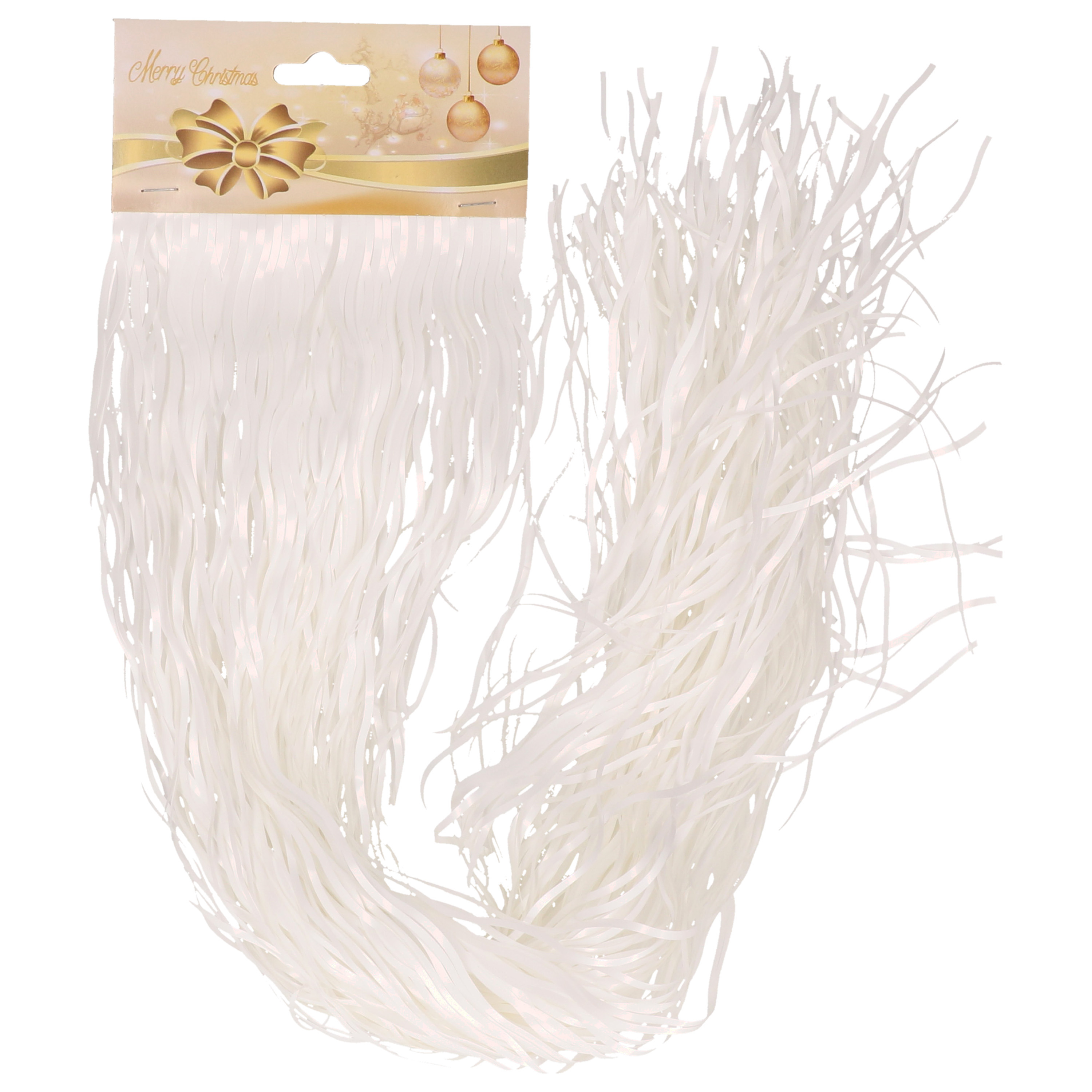 Engelenhaar/lametta slierten - golf - wit - 50 cm - folie - kerstboomversiering -
