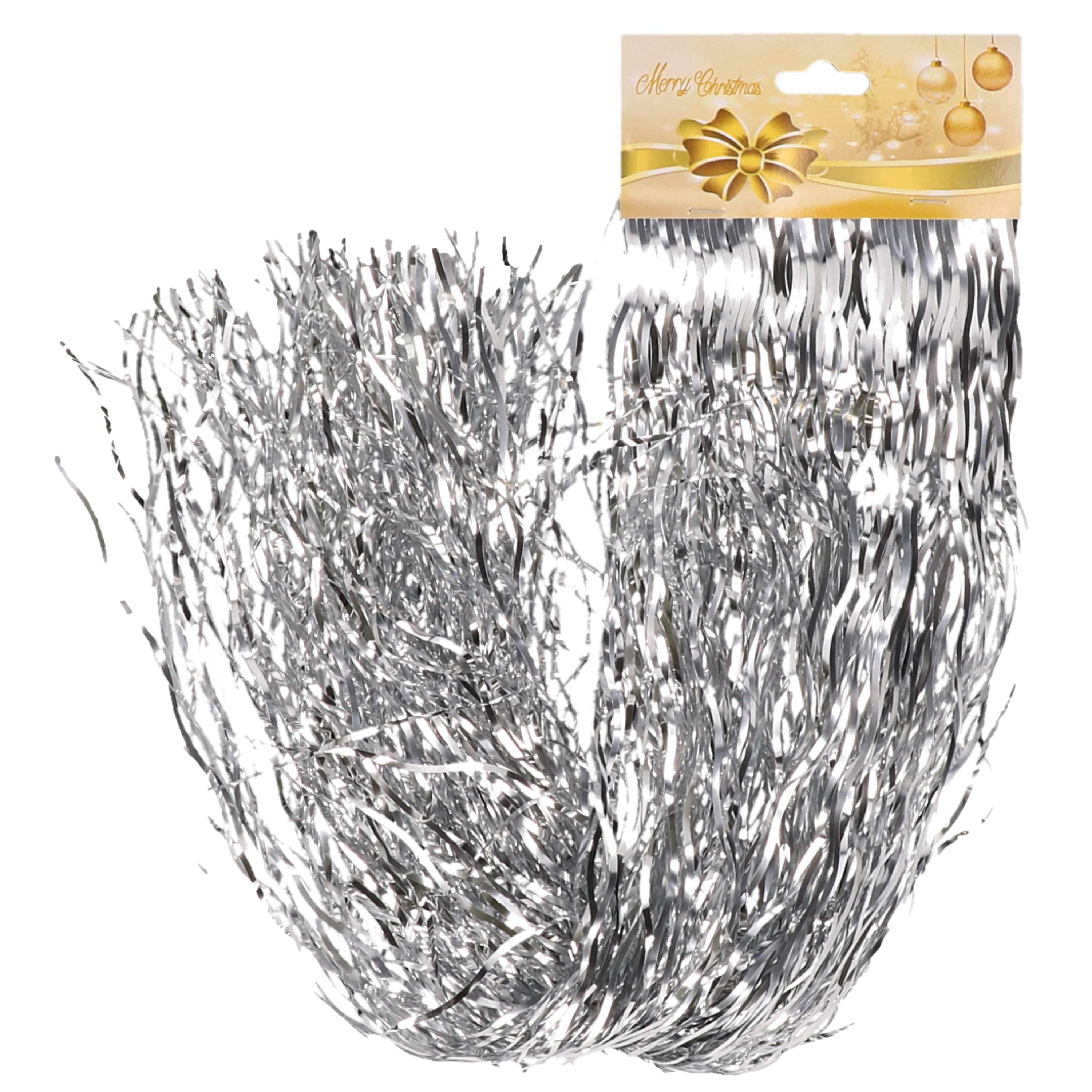 Engelenhaar/lametta slierten - golf - zilver - 50 cm - folie - kerstboomversiering -