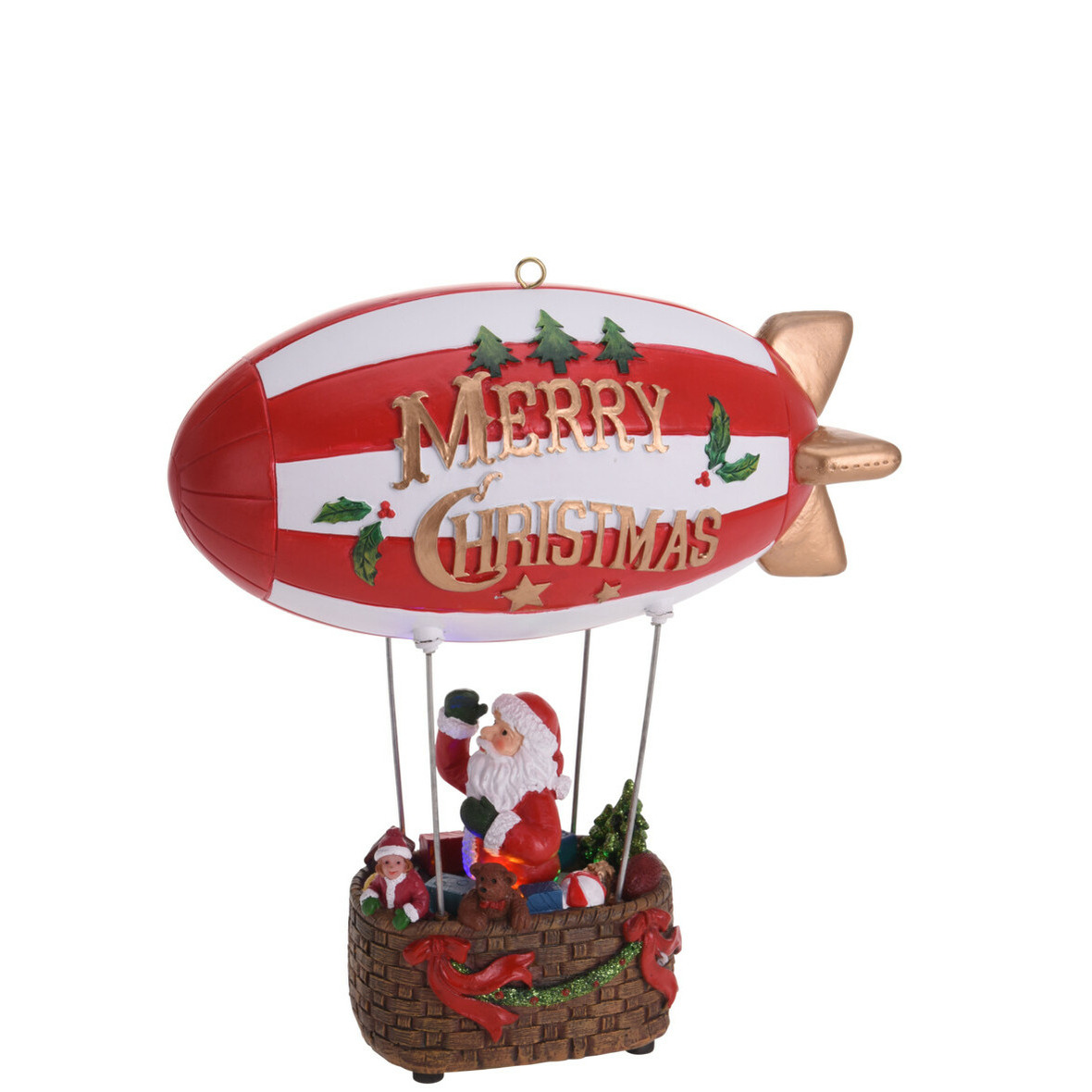 Kerstdorp kersttafereel zeppelin met draaiende kerstman en licht- 26cm -