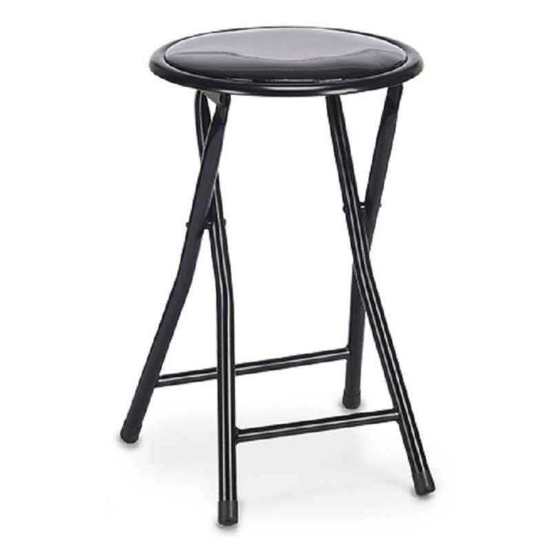 Bijzet krukje/stoel - Opvouwbaar - zwart - metaal/pvc - D30 x H45 cm -